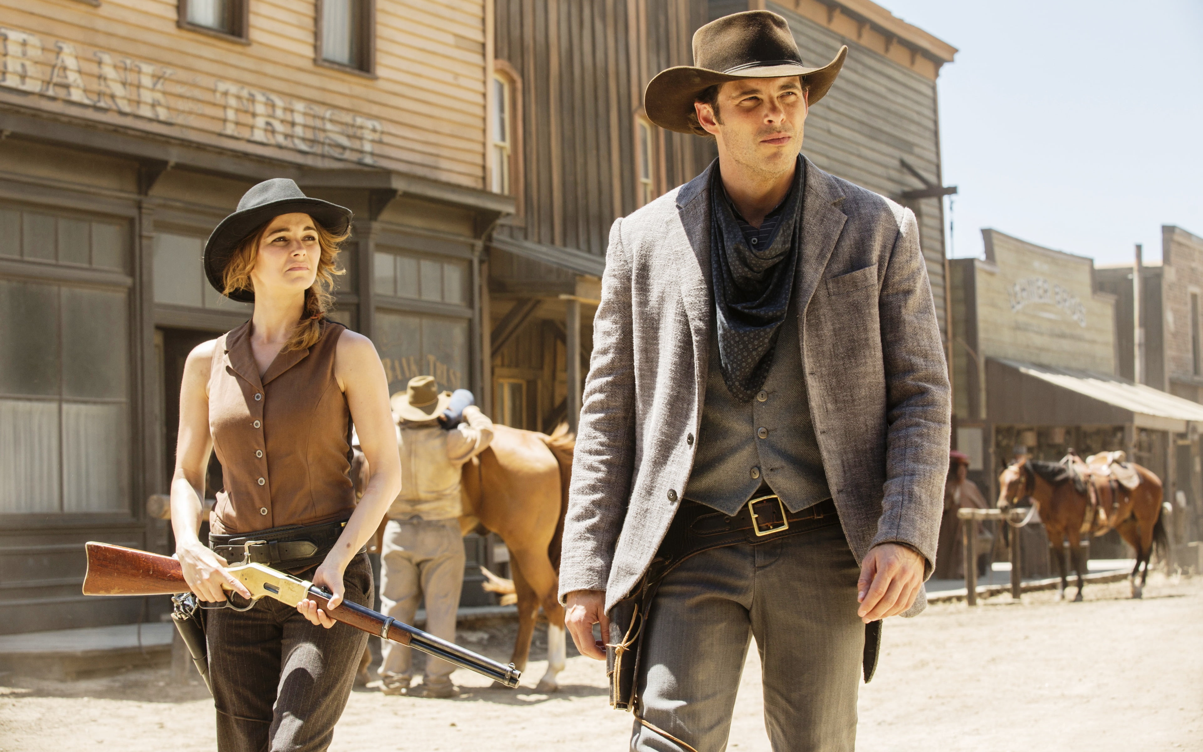 mammal, outdoors, building exterior, clothing, westworld, notched, day, two people, 4K, architecture, hollywood, animal wildlife, lapel, Hollywood Movies, HD Wallpaper