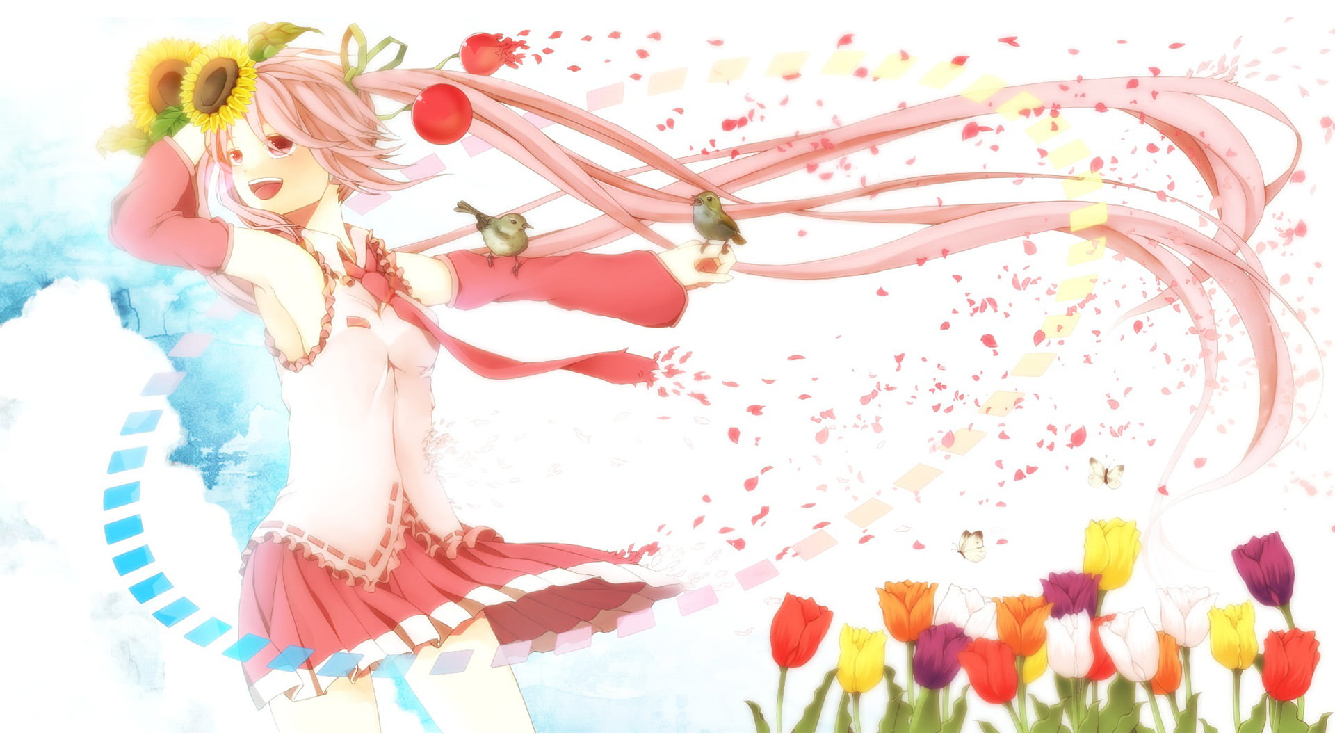 spring, flower, studio shot, pattern, color, freshness, flowers, curve, blossom, one person, leaf, shape, 1080P, anime, white background, nature, HD Wallpaper