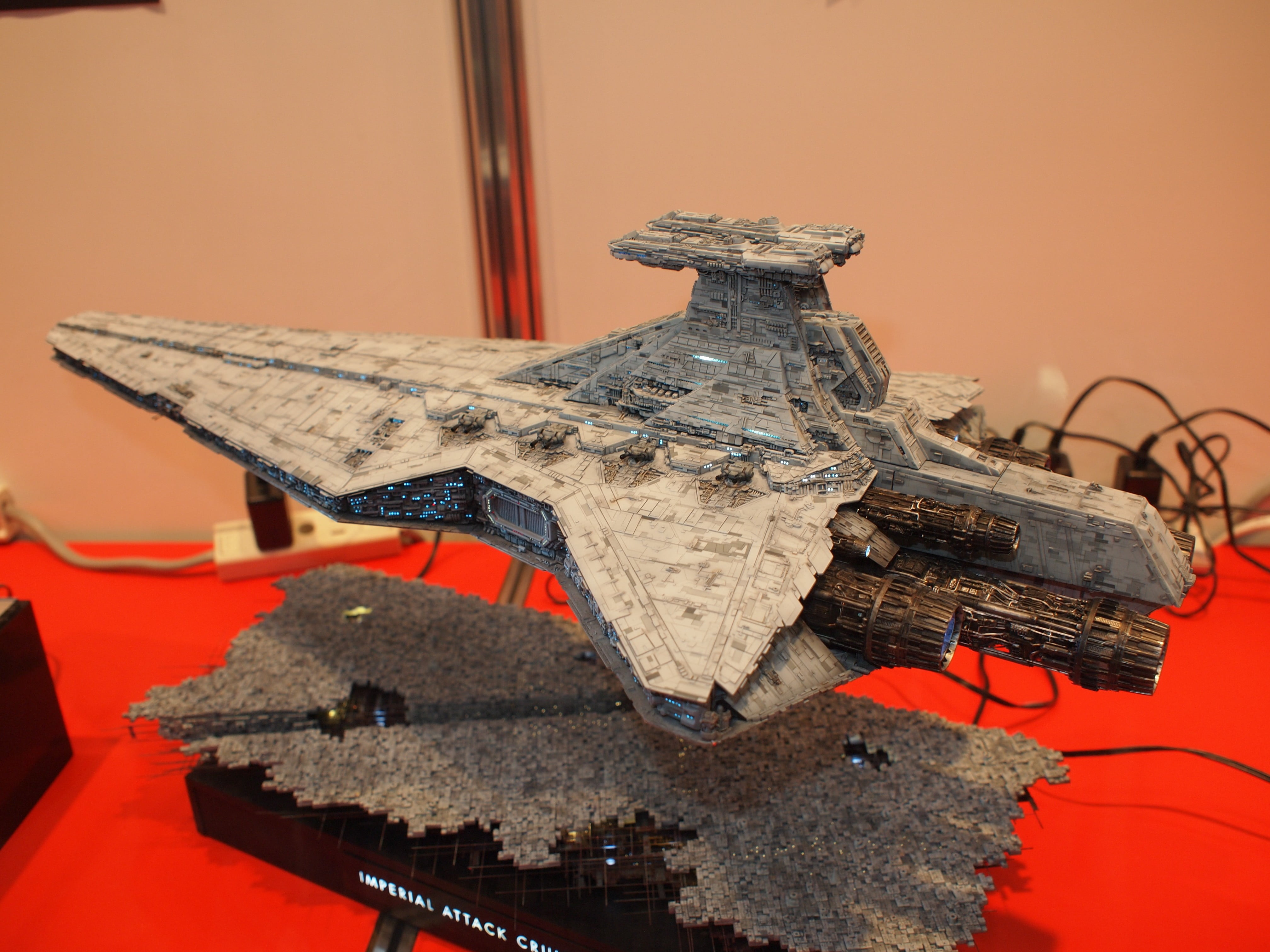 belief, scale model, metal, built structure, gray, art and craft, aircraft, no people, 4K, wall - building feature, table, religion, Star Destroyer, high angle view, HD Wallpaper