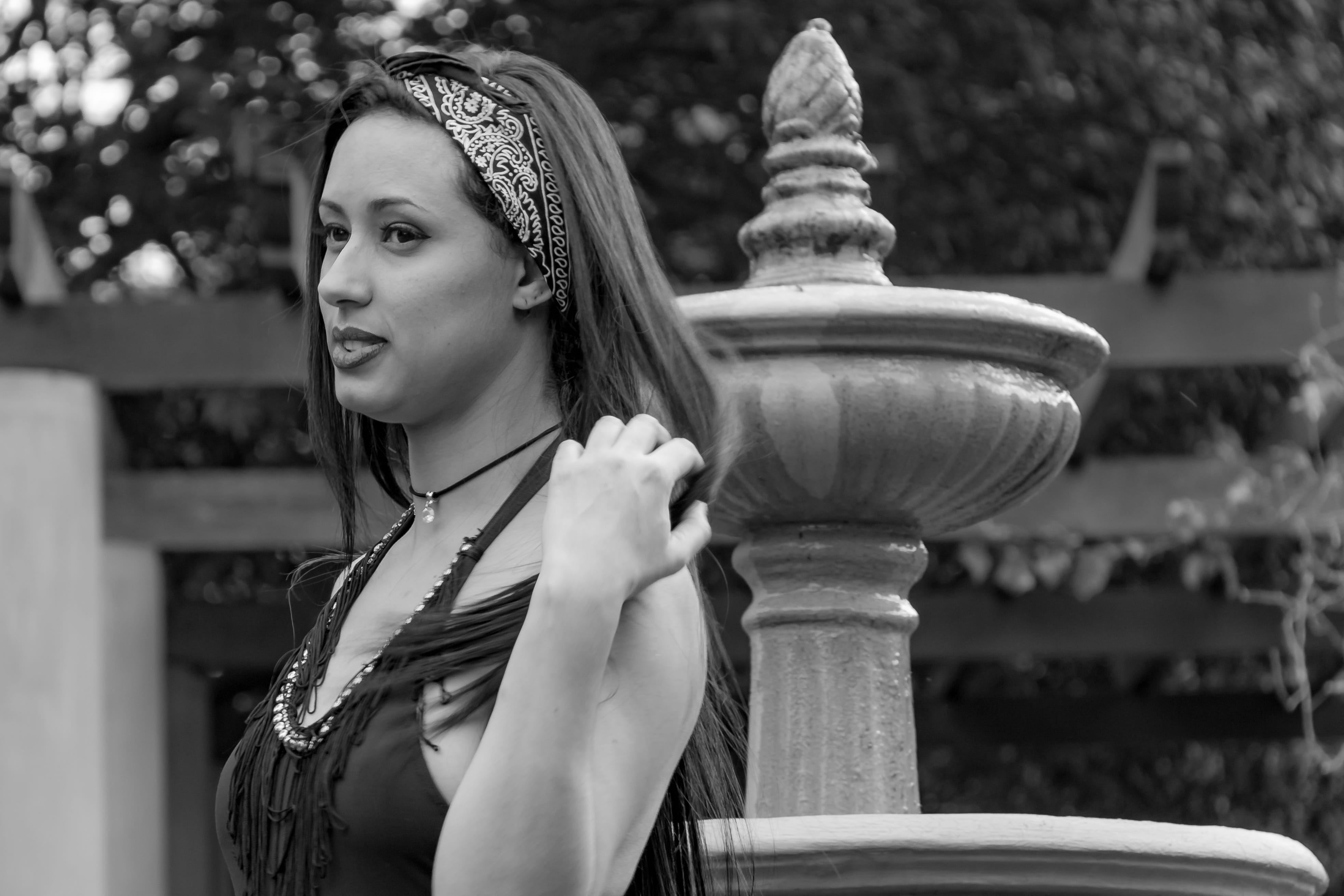hairstyle, art and craft, 4K, one young woman only, portrait, female, young women, contemplation, dress, nature, beautiful, charming, woman, casual clothing, HD Wallpaper