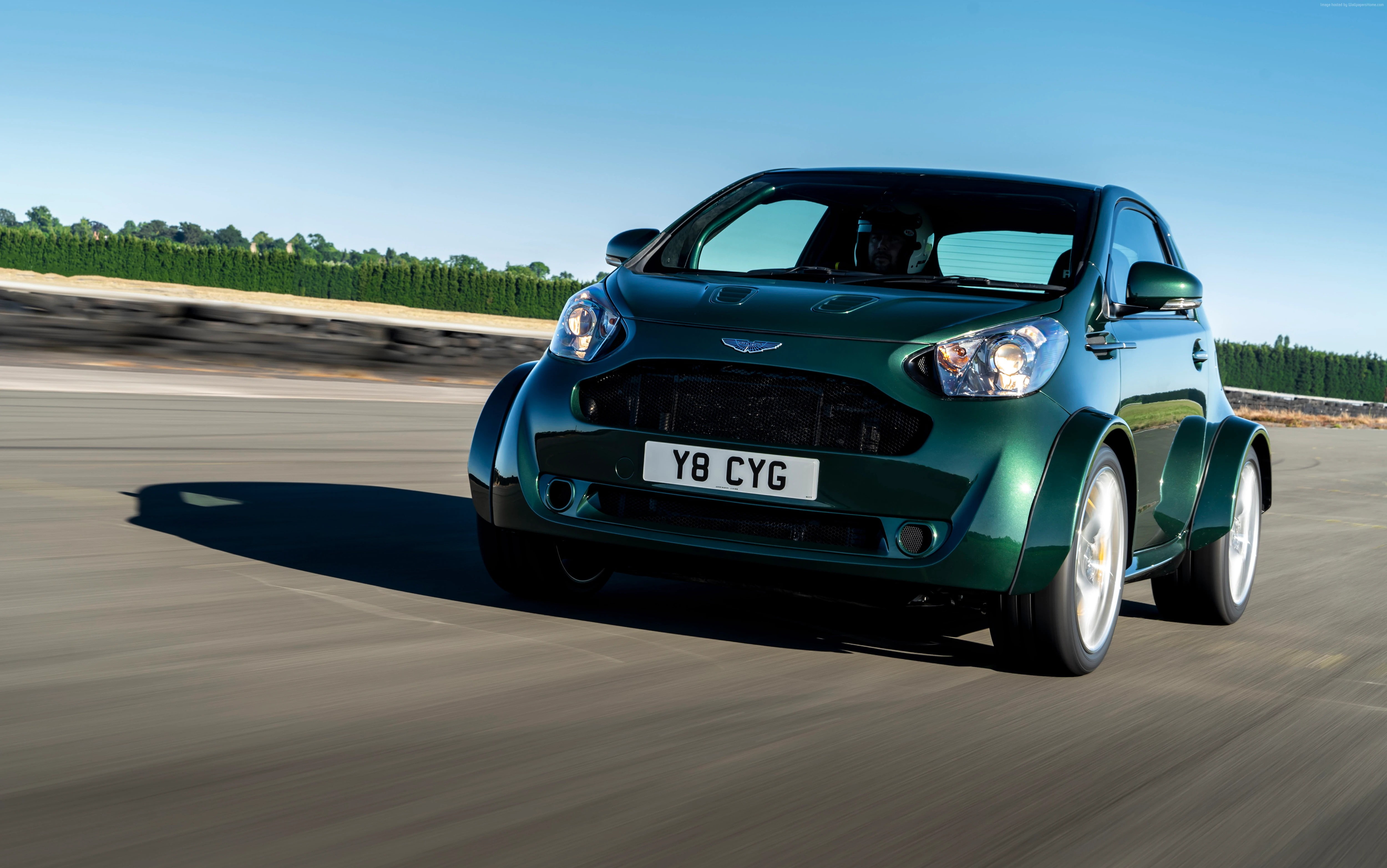nature, clear sky, sky, Aston Martin V8 Cygnet Concept, 2018 Cars, on the move, road, shadow, transportation, blurred motion, land vehicle, motion, retro styled, HD Wallpaper