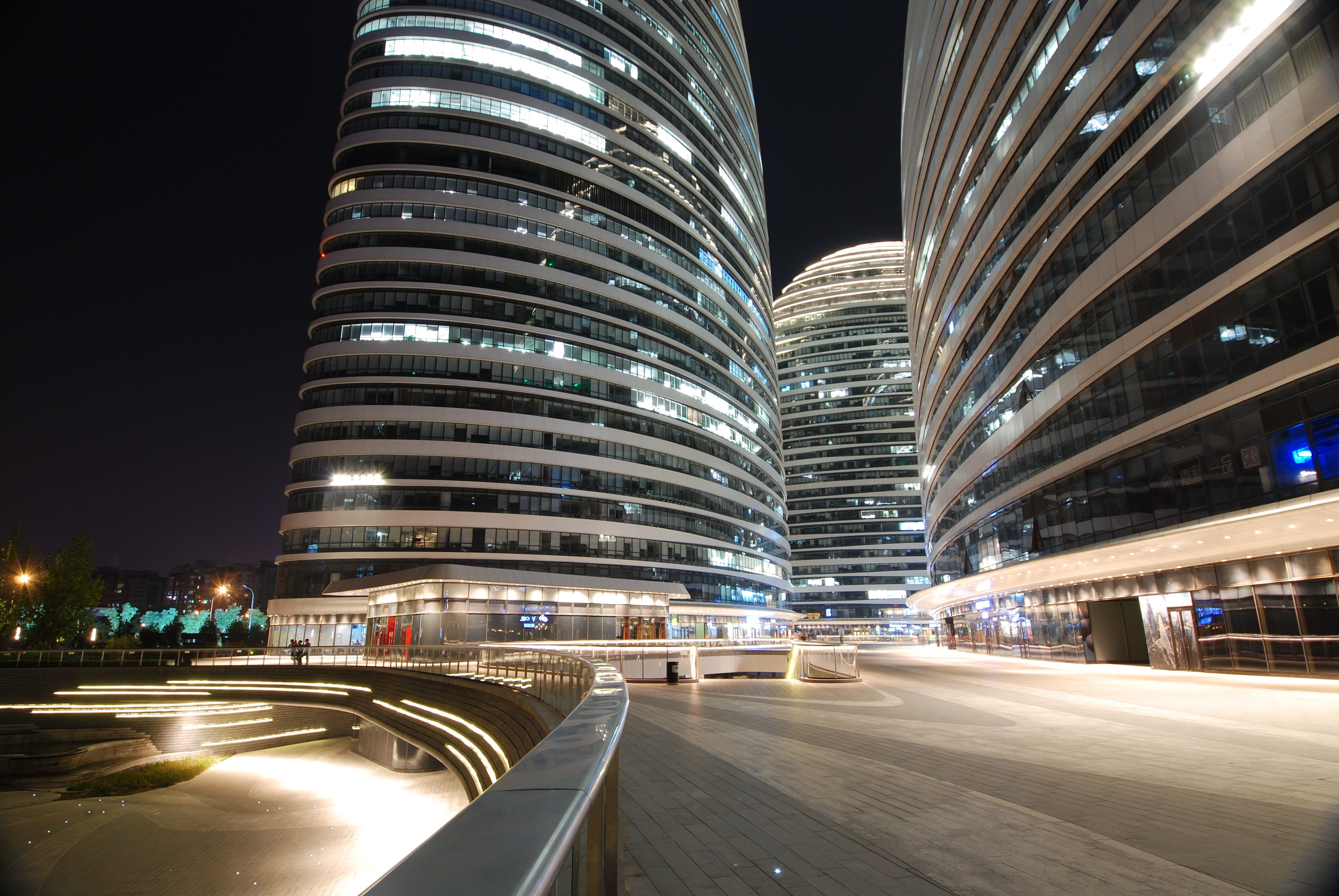 street, long exposure, no people, light trail, architecture, beijing, urban landscape, office building exterior, illuminated, office, building, cityscape, HD Wallpaper