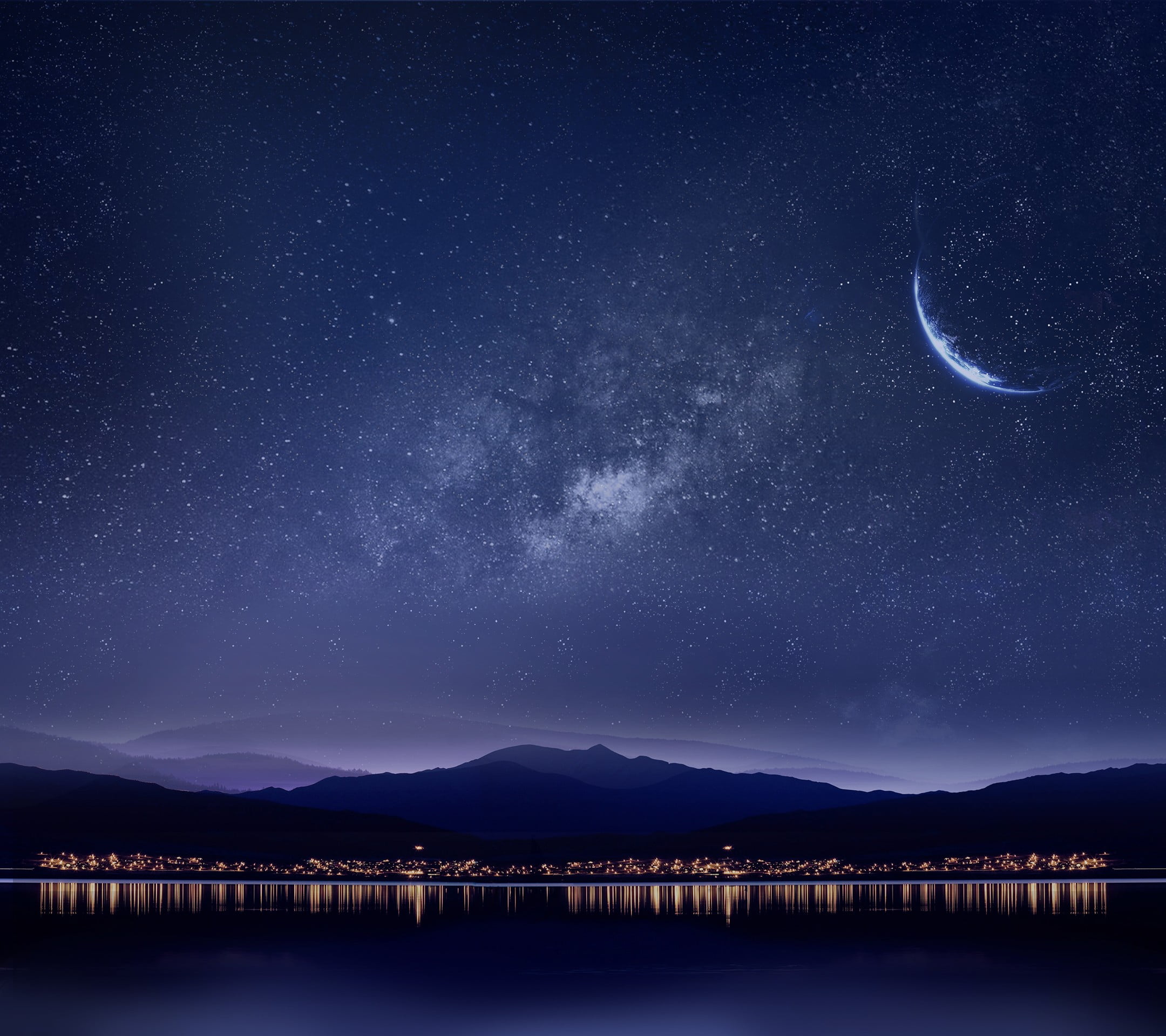 scenics - nature, milky way, outdoors, star - space, space, lake, black, astronomy, water, laptop, galaxy, mountain range, 1080P, blue, sky, space and astronomy, HD Wallpaper
