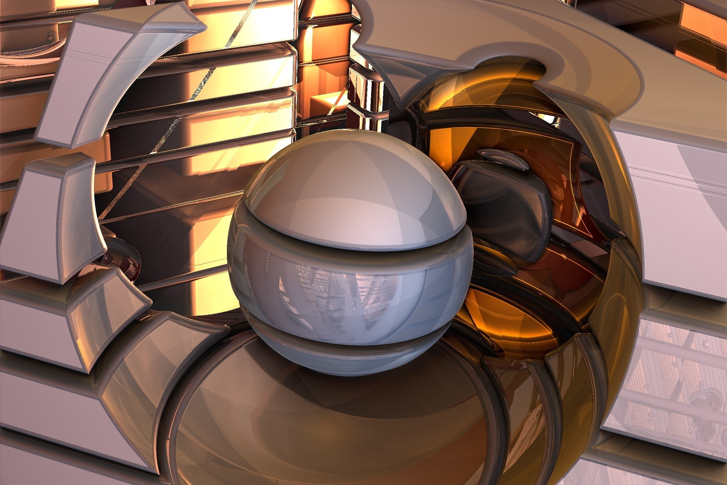 ball, round, architecture, 1080P, silver, decor, built structure, illustration, transparent, glass - material, sphere, futuristic, reflection, close-up, HD Wallpaper
