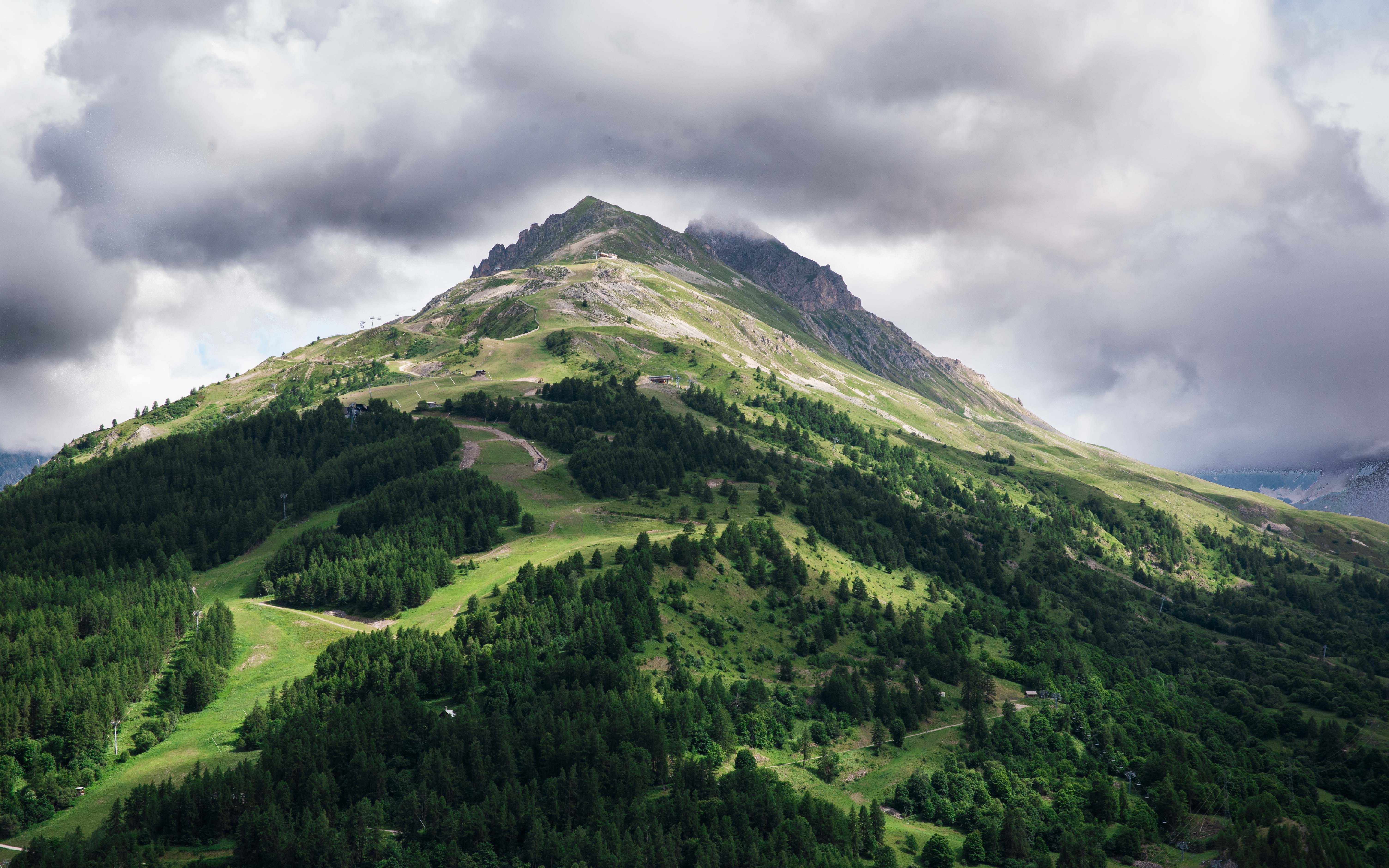 storm, land, mount, overcast, 5K, forest, green color, cloud - sky, mountain peak, no people, landscape, scenics - nature, environment, moutain, rain, HD Wallpaper