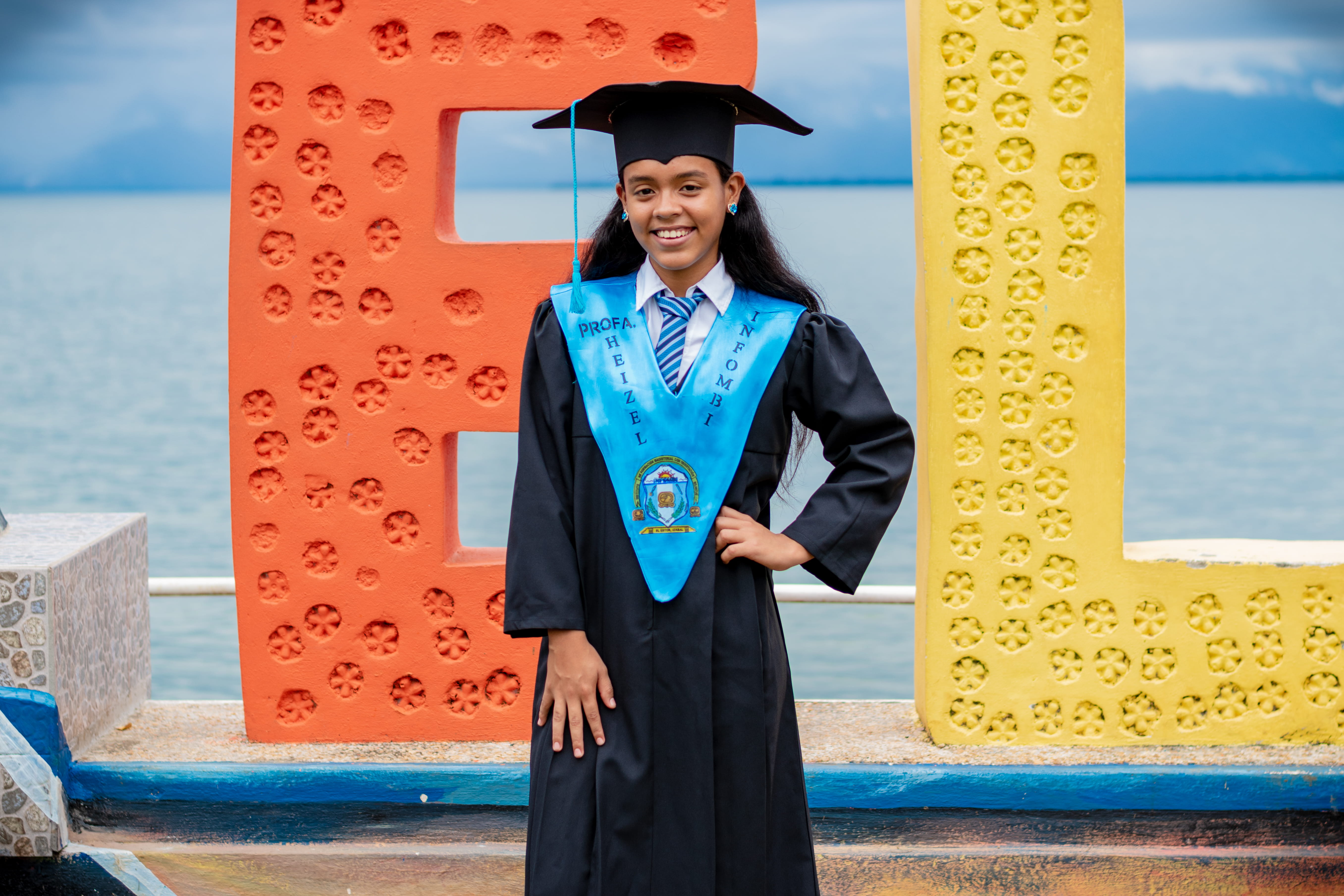 adolescent, square academic cap, tropical, young adult, front view, adult, black, water, colors, gown, pose, graduate, lifestyles, 5K, sea, background, HD Wallpaper