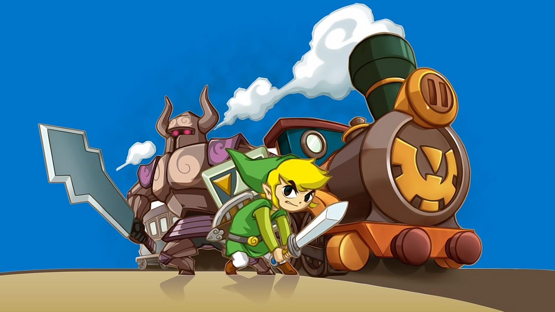 fun, toy, achievement, 1080P, train, no people, sky, art and craft, outdoors, multi colored, creativity, nature, representation, Link, The Legend of Zelda: Spirit Tracks, HD Wallpaper