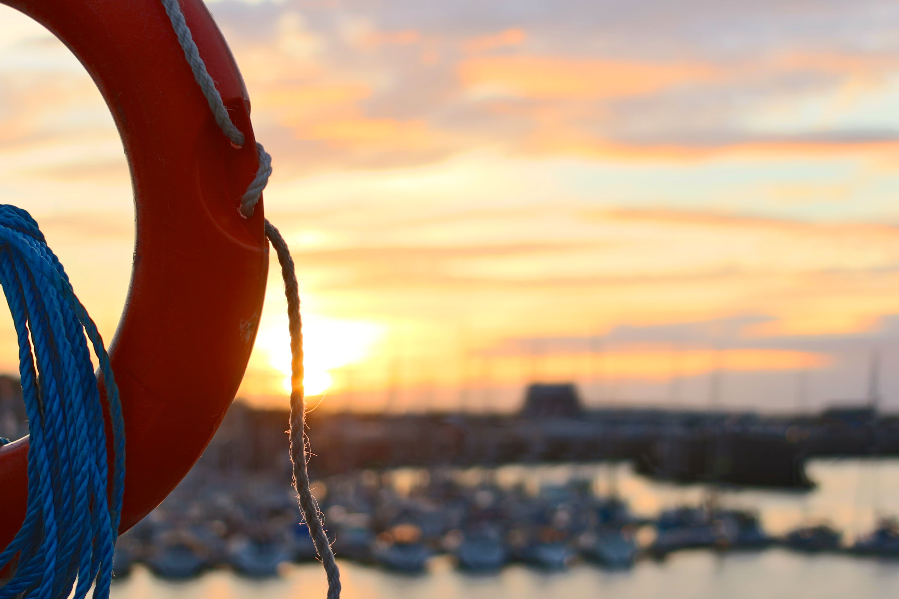 near, outdoors, ring, inflatable, harbor, scenics - nature, photo, focus, lifesaver, yacht, cloud - sky, marina, no people, transportation, tranquil scene, HD Wallpaper
