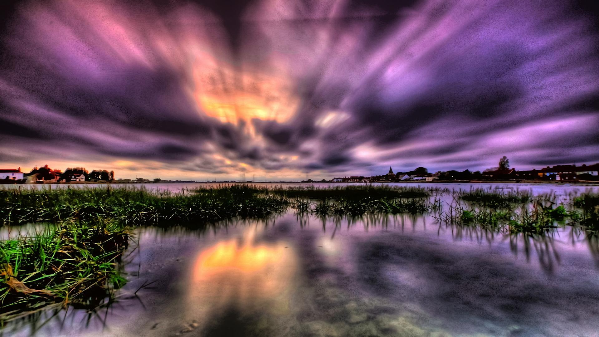 3d and abstract, morning, bold, clouds, dark, purple, beautiful, 1080P, moody, mauve, HD Wallpaper