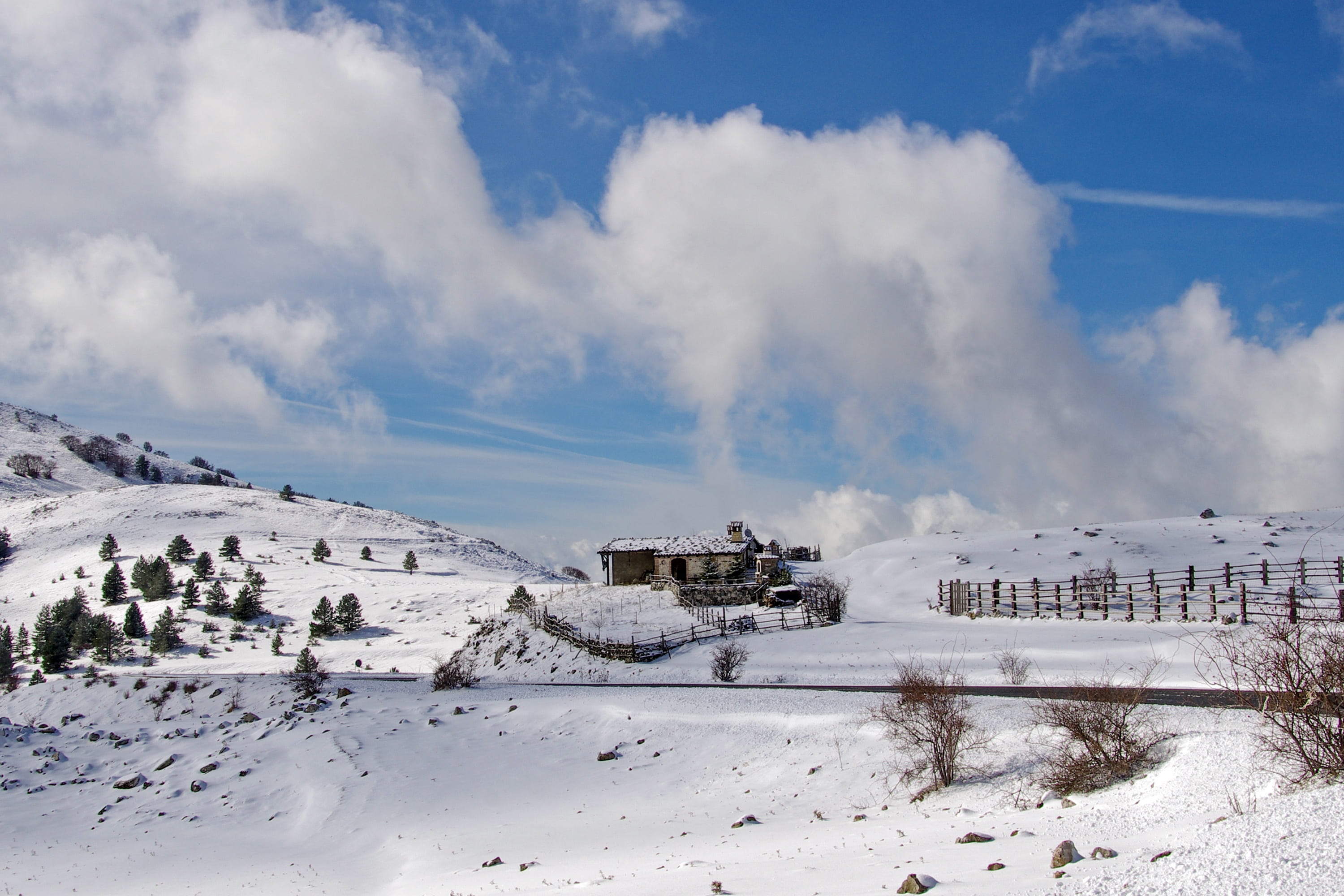white color, mode of transportation, italy, transportation, environment, the abruzzo national park, sky, architecture, abruzzo, winter, assergi, nature, HD Wallpaper