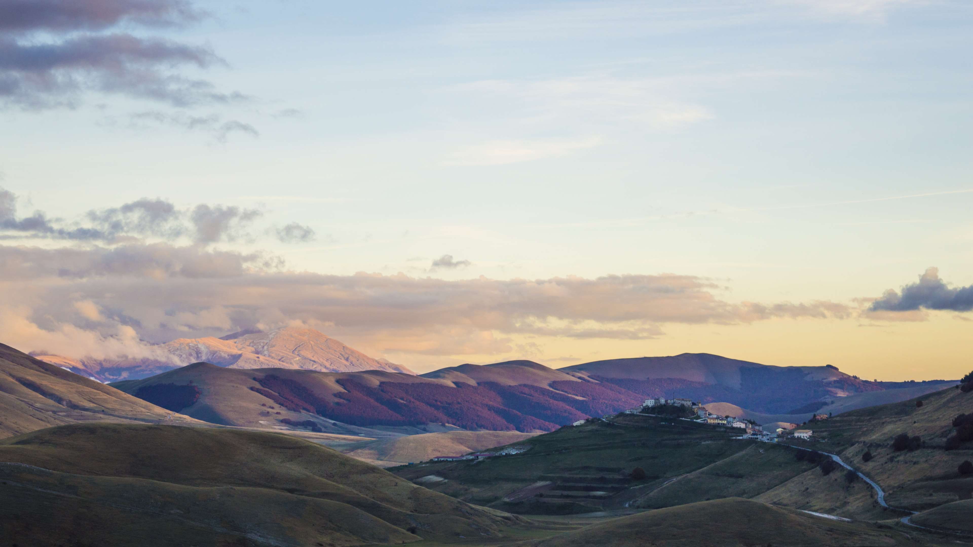 outdoors, castelluccio, cloud - sky, beauty in nature, idyllic, land, sky, winter, scenics - nature, tranquil scene, non-urban scene, mountain range, snowcapped mountain, HD Wallpaper