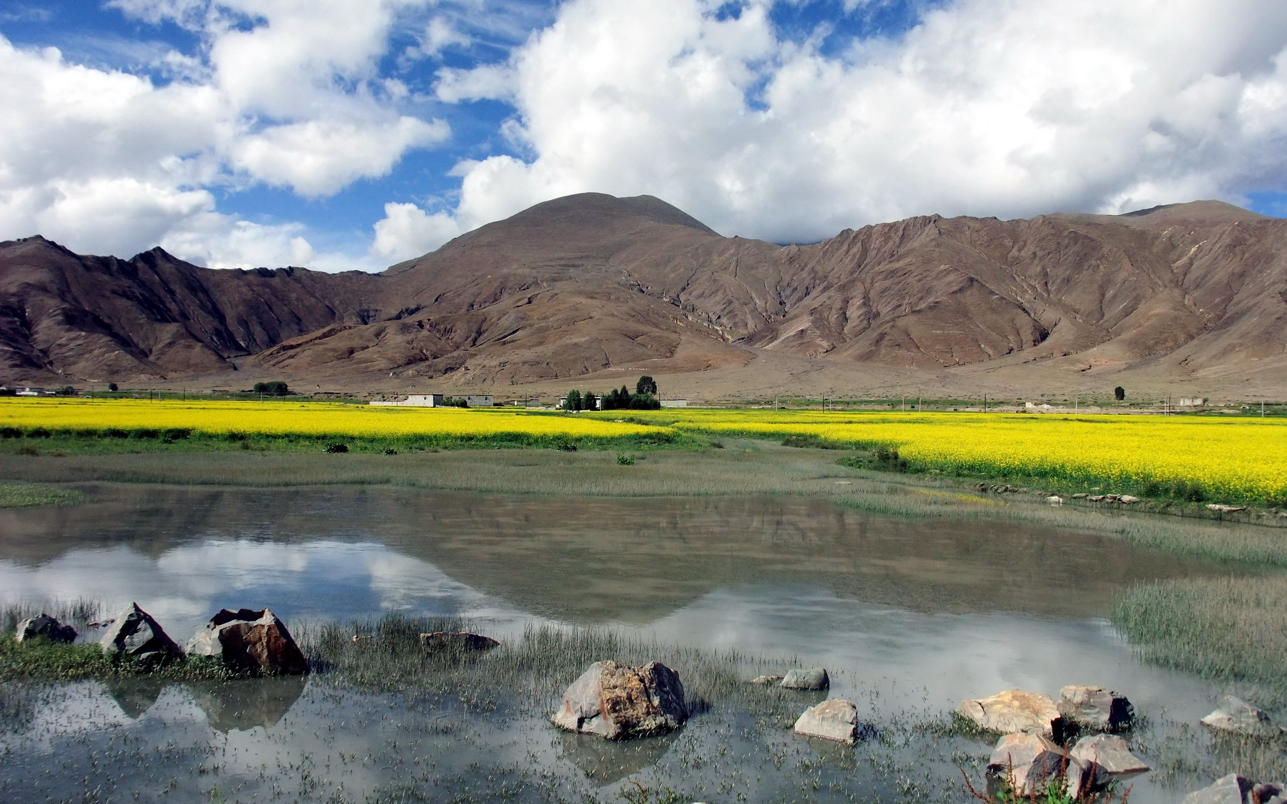 reflection, river, water, plateau, scenics - nature, mountains, summer, grass, mountain, himalayas, sky, idyllic, meadow, 2K, mountain Range, blue, beauty In Nature, HD Wallpaper