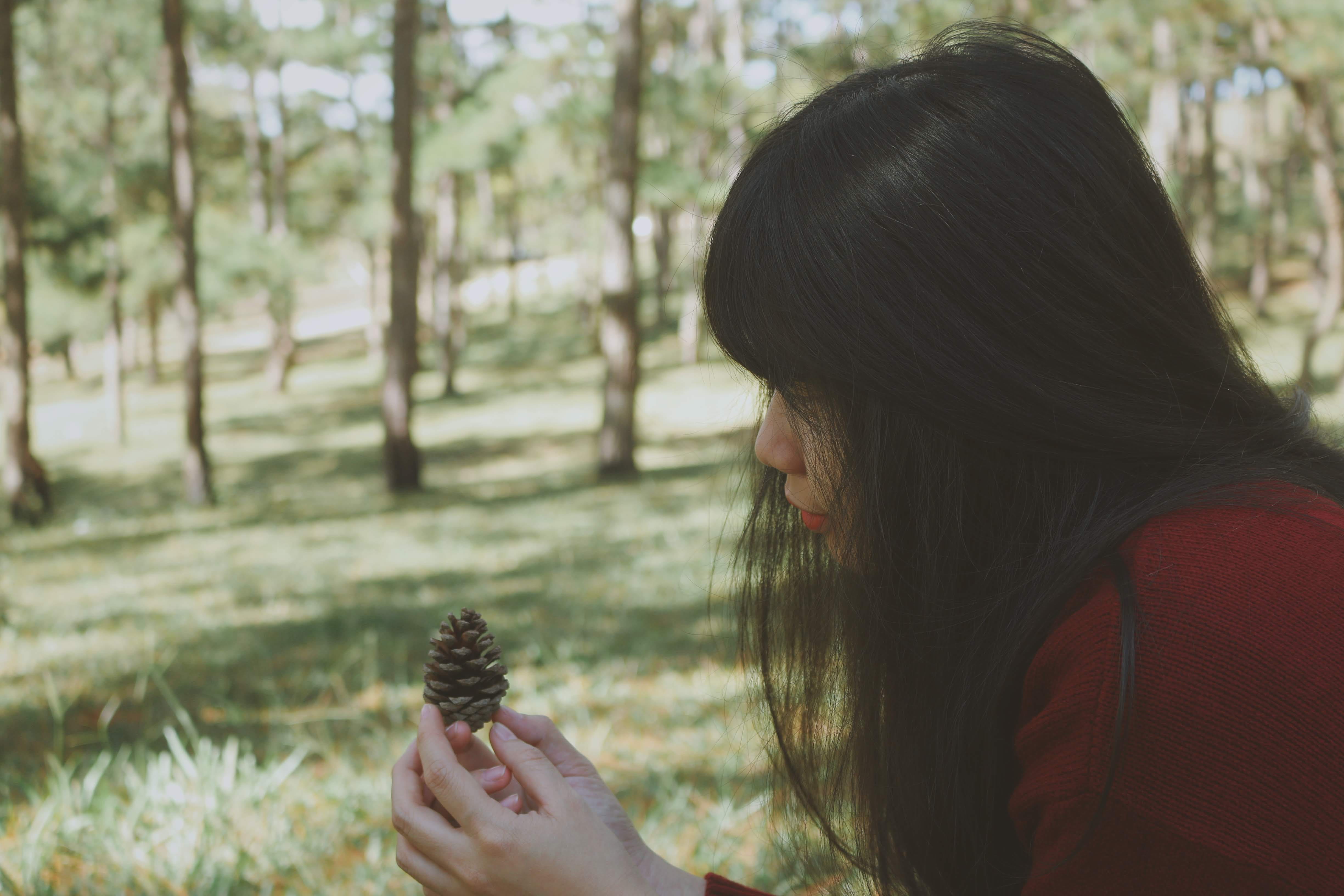 dalat, 4K, vietnam, girl, portrait, black hair, day, plant, headshot, women, leisure activity, hairstyle, hair, real people, pinecone, focus on foreground, HD Wallpaper