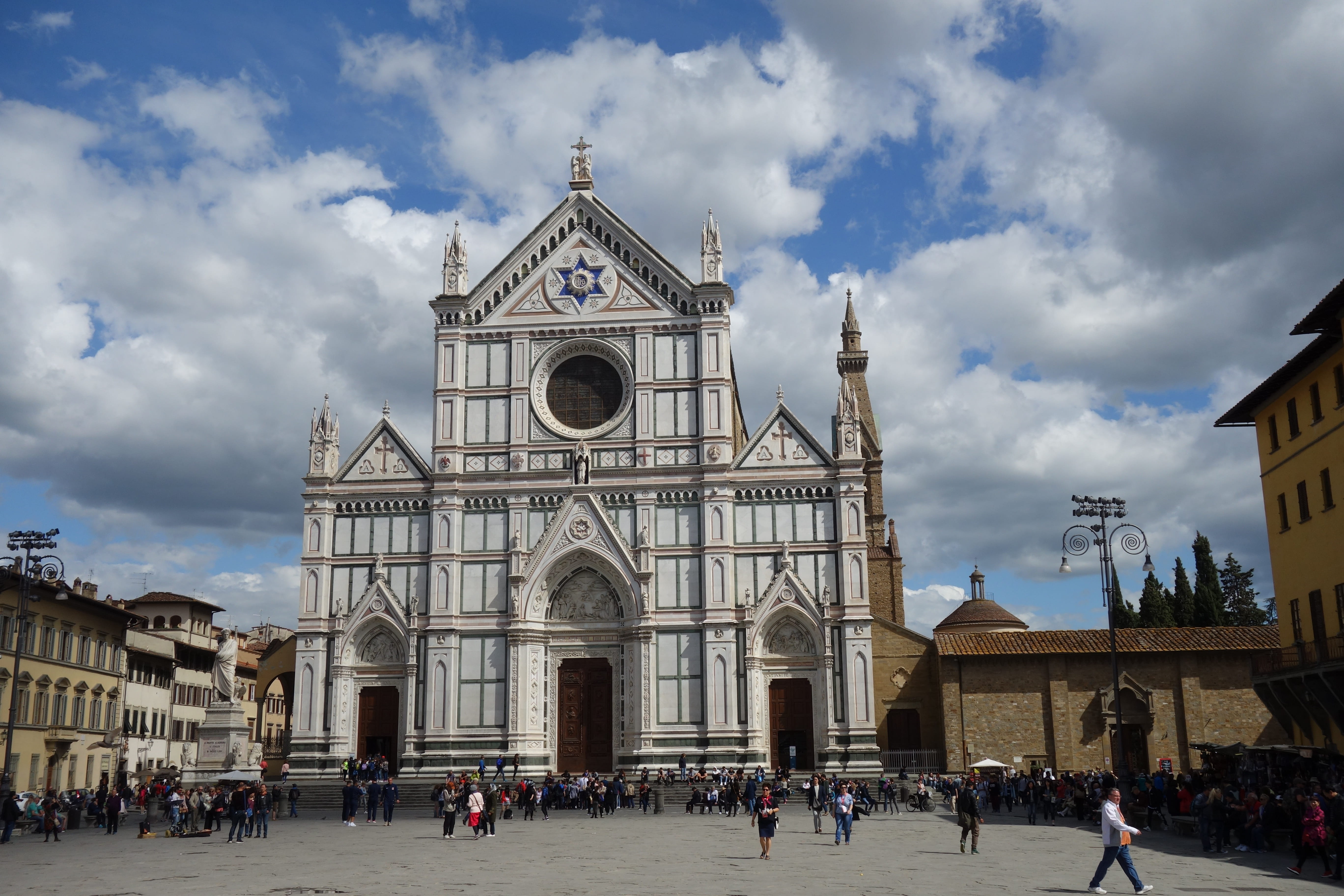 travel, city, tuscany, catholicism, place of worship, built structure, Santa Croce, cloud - sky, places Of Worship, outdoors, town Square, spirituality, HD Wallpaper