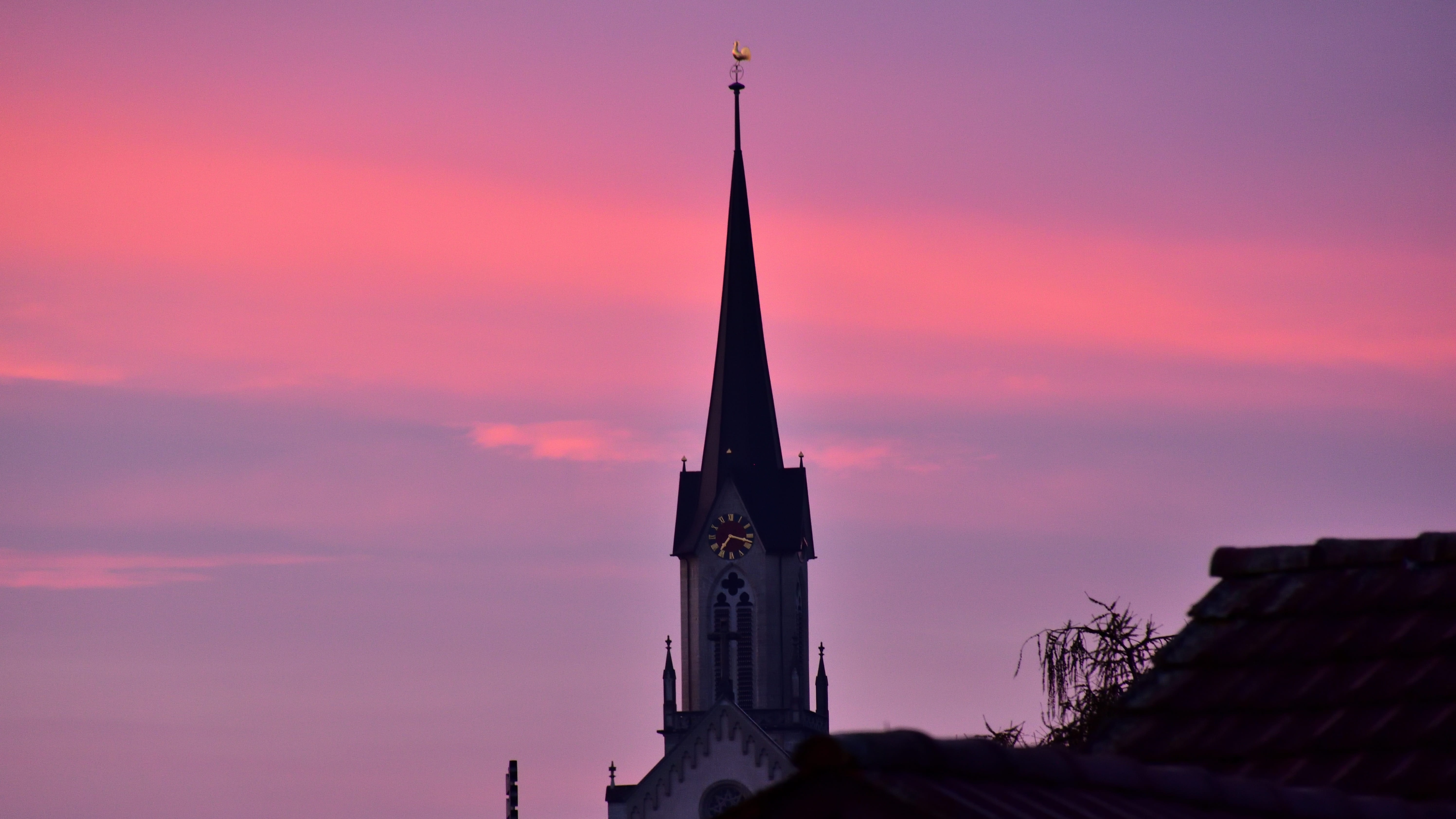 old, sunset, Clouds, Morgenrot, pink color, building exterior, spire, dawn, cloud - sky, cathedral, purple, Steeple, 5K, belief, famous Place, skies, religion, HD Wallpaper