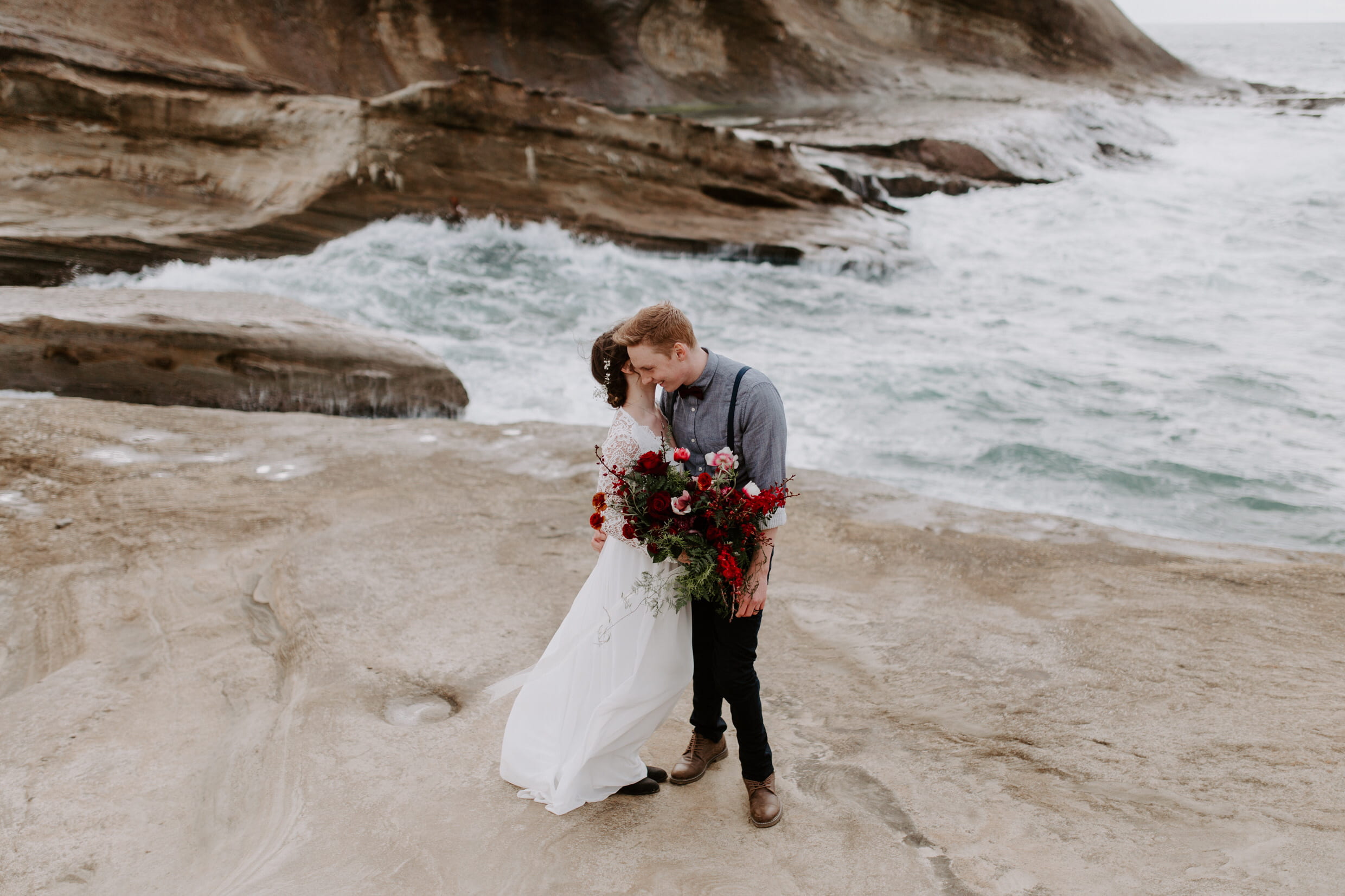 people, 1080P, husband and wife, woman, beach, event, standing, positive emotion, celebration, bow tie, beauty in nature, rock, couple - relationship, HD Wallpaper