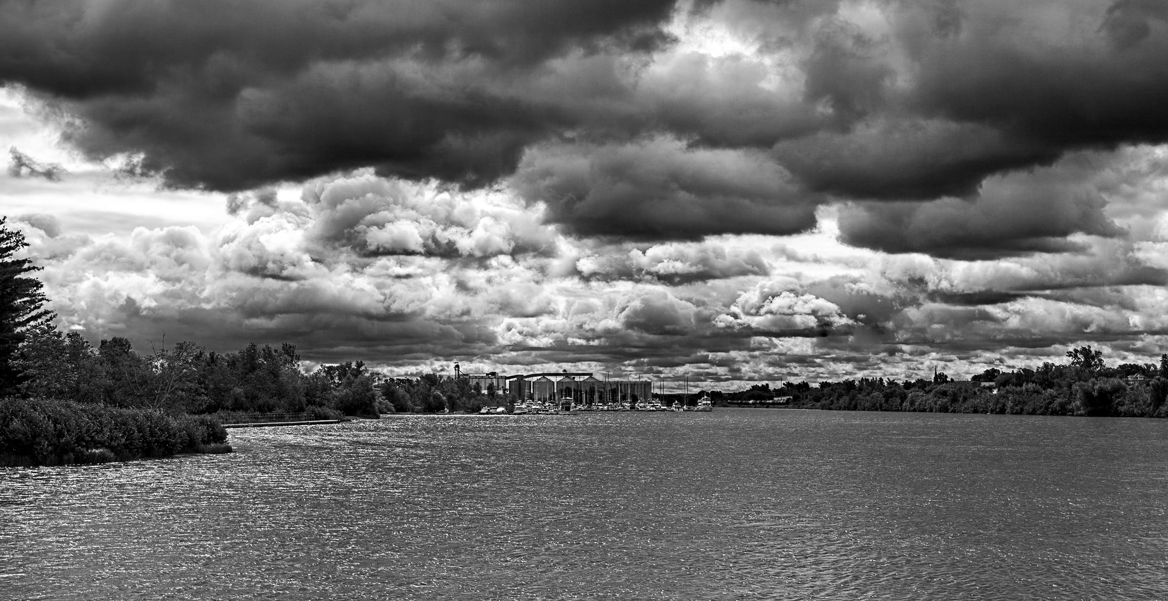 scenics, nature, concrete, cloud  lake, city, outdoors, landscape, white  sky, scape, black And White, water, cloudscape, cloud - Sky, lake superior, weather, HD Wallpaper
