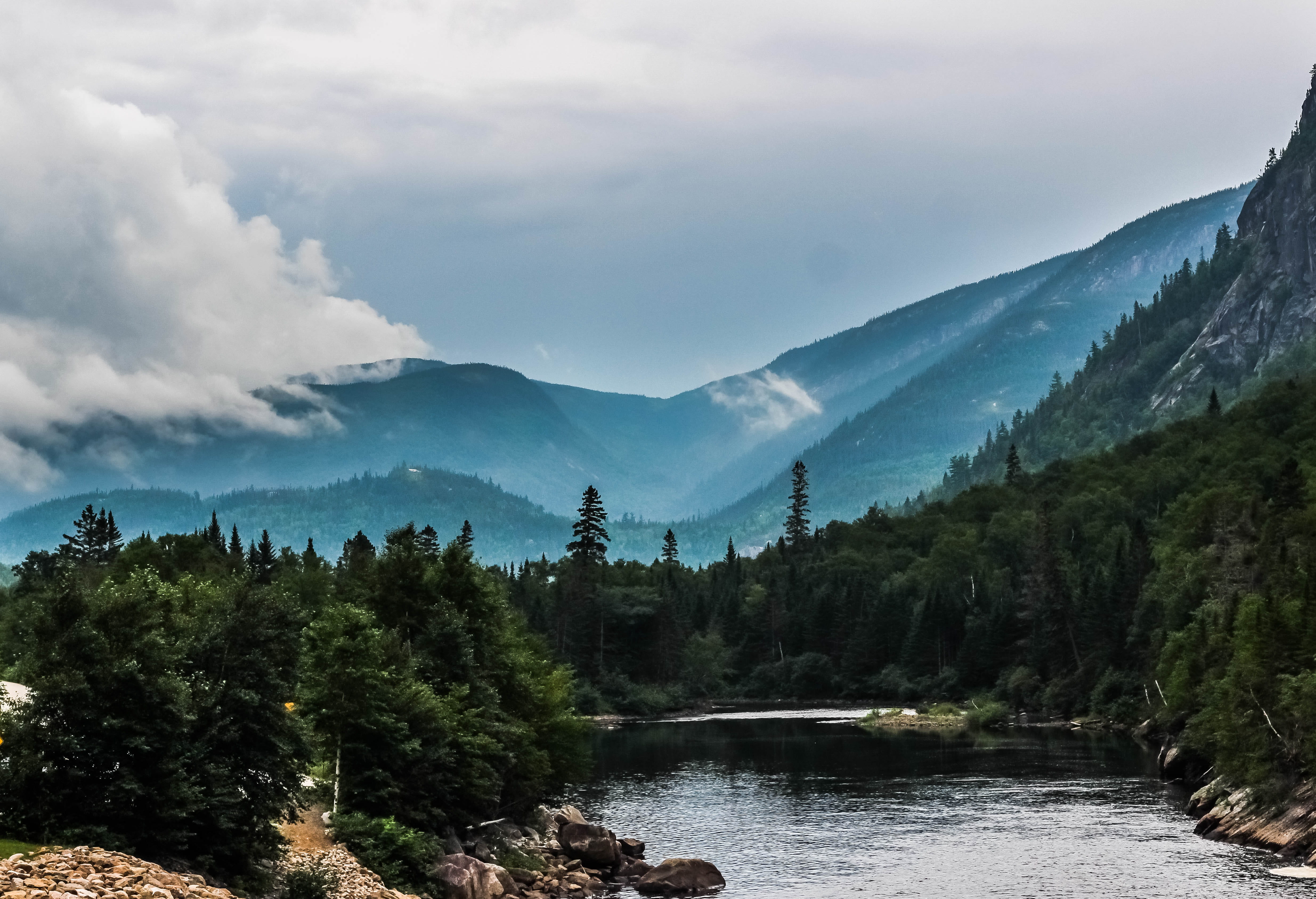 nature, canada, flowing, flowing water, scenics - nature, mountain range, mountain, tranquil scene, water, beauty in nature, saguenay fjords national park, HD Wallpaper