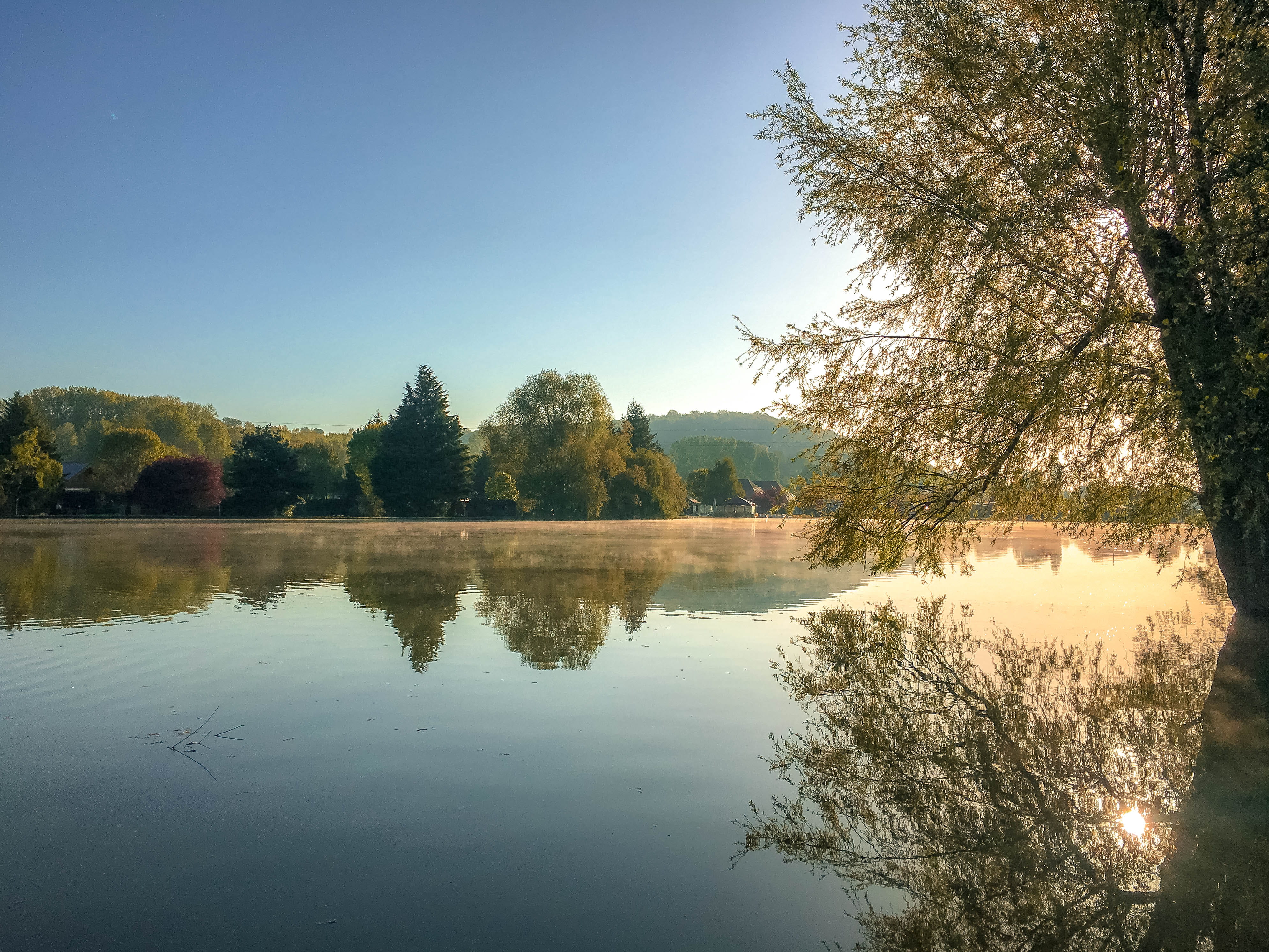 no people, beauty in nature, nature, outdoors, berny-rivière, lake, sky, reflection lake, clear sky, 4K, day, still, tree, waterfront, scenics - nature, HD Wallpaper