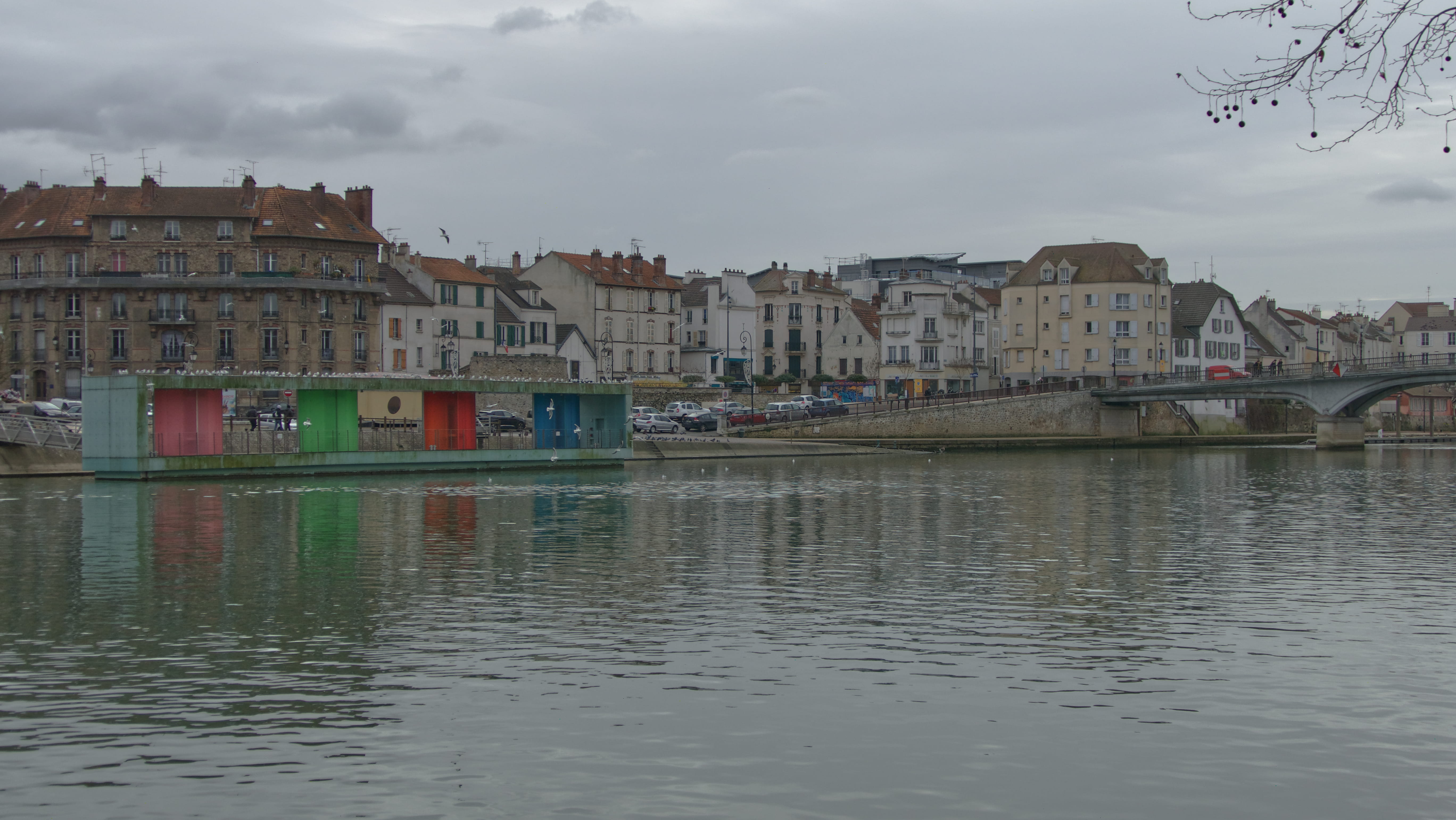 architecture, built structure, sky, vehicle, 5K, reflection, thorigny-sur-marne, waterfront, rivière, nautical vessel, mode of transportation, building, HD Wallpaper