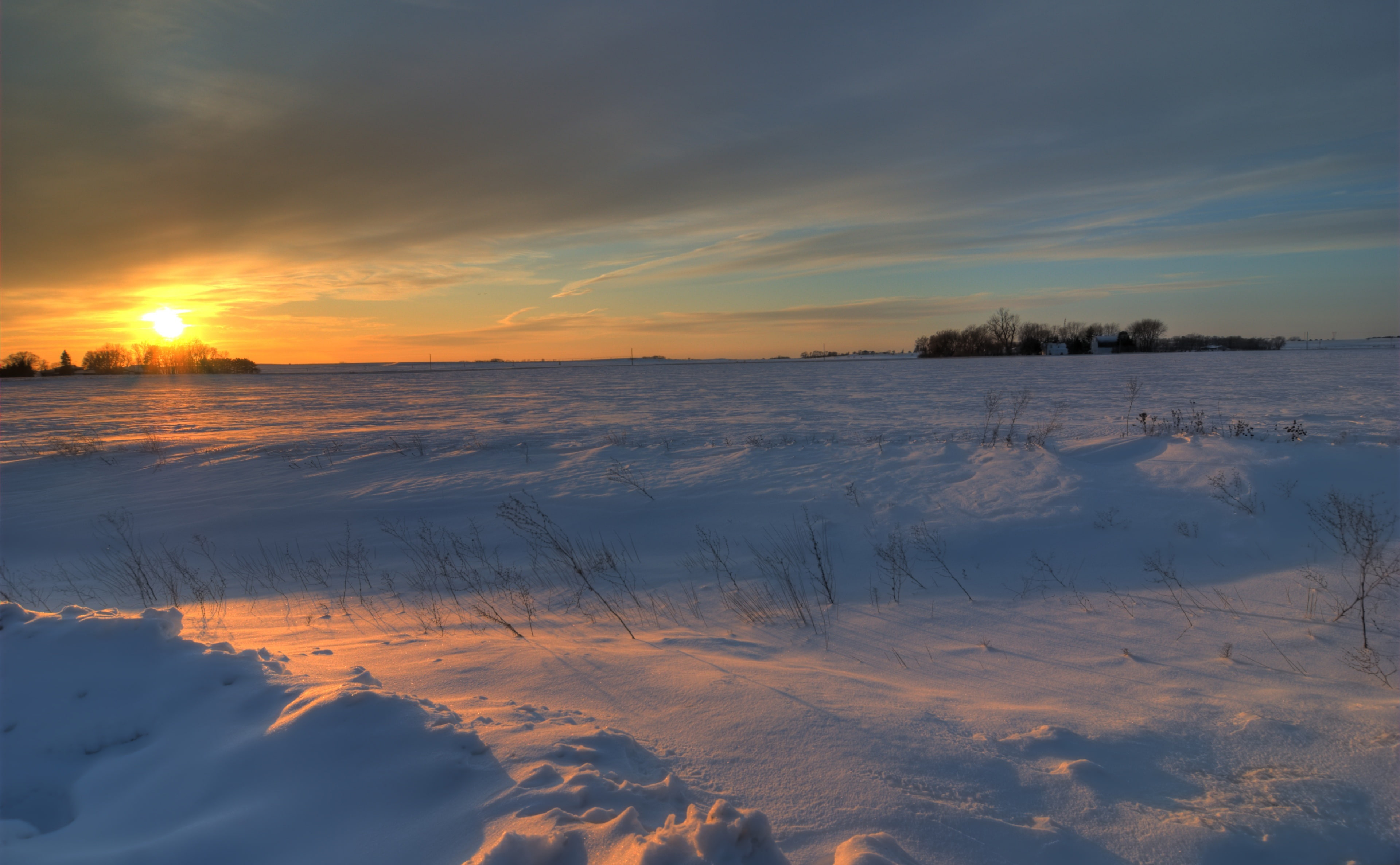 cold temperature, no people, cloud - sky, snow, environment, Last, Seasons, nature, Sunset, ground, covered, frozen, Winter, sky, beauty in nature, 4K, HD Wallpaper