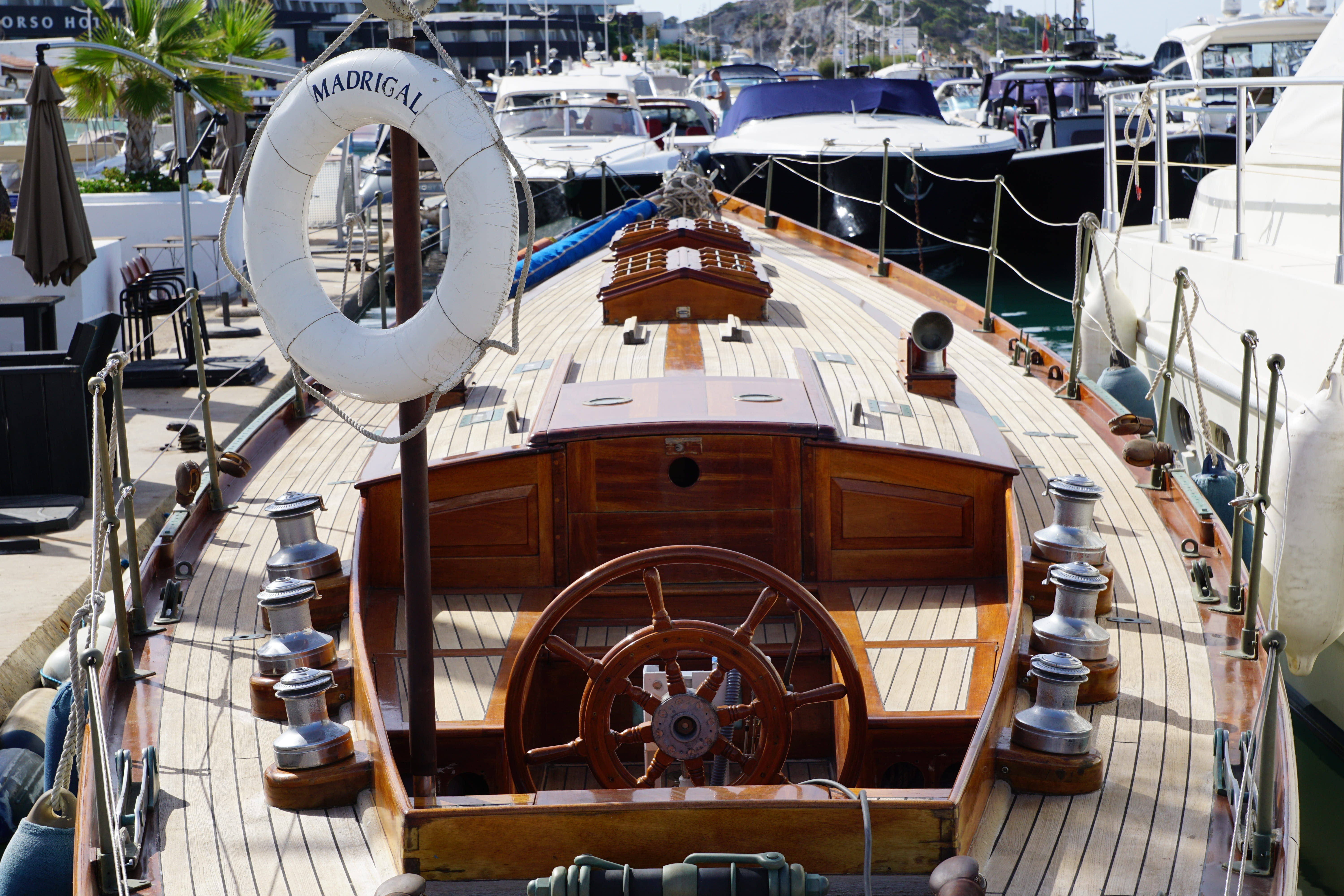 craft, wheel, white, brown, ship, wooden, day, transportation, built structure, summer, eivissa, daytime, mode of transportation, no people, ibiza, architecture, HD Wallpaper