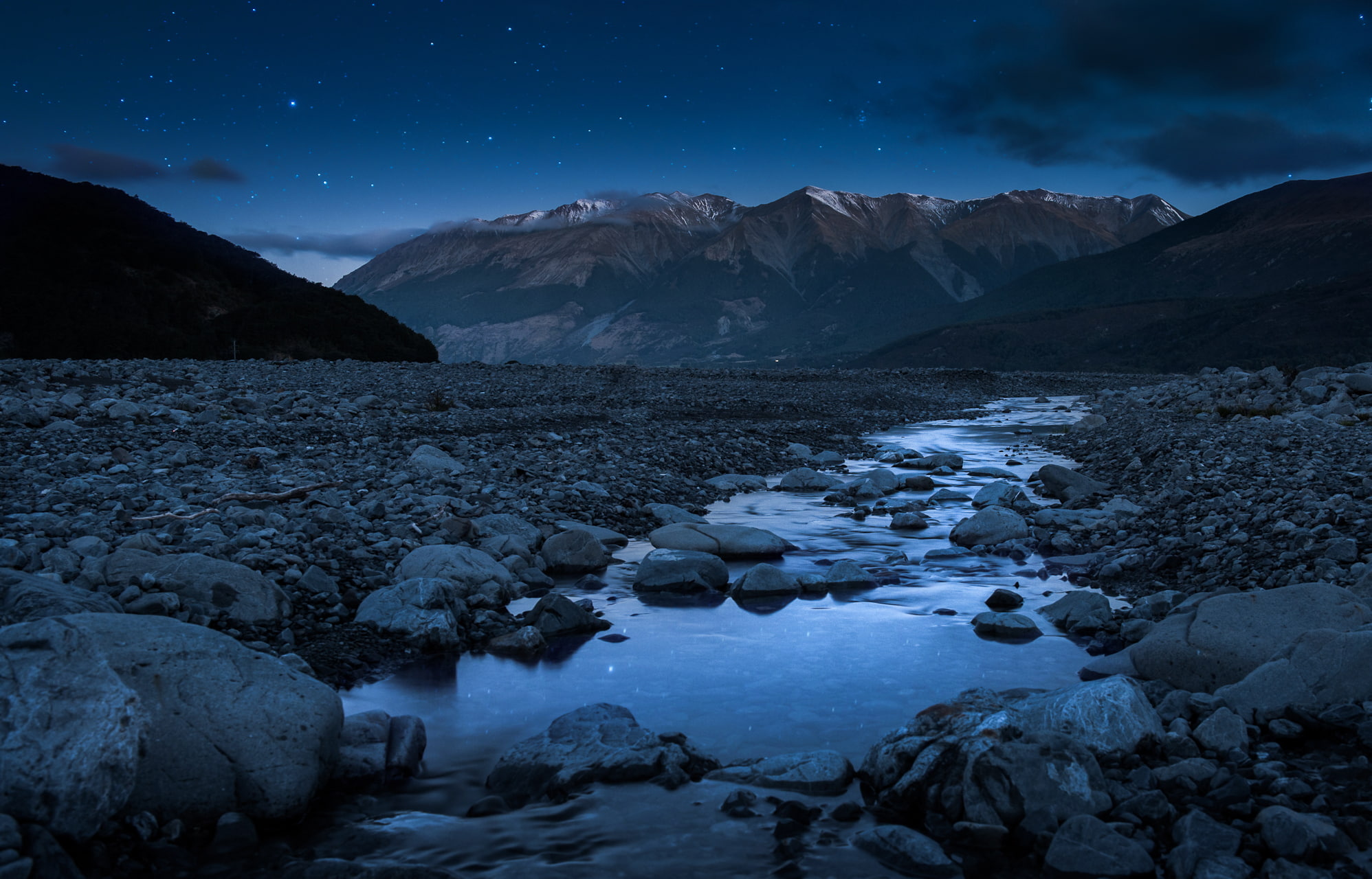 1080P, star - space, southern Alps, mountain river, sky, beauty in nature, night, mountain range, nature, rock, tranquility, cloud - sky, scenics - nature, HD Wallpaper