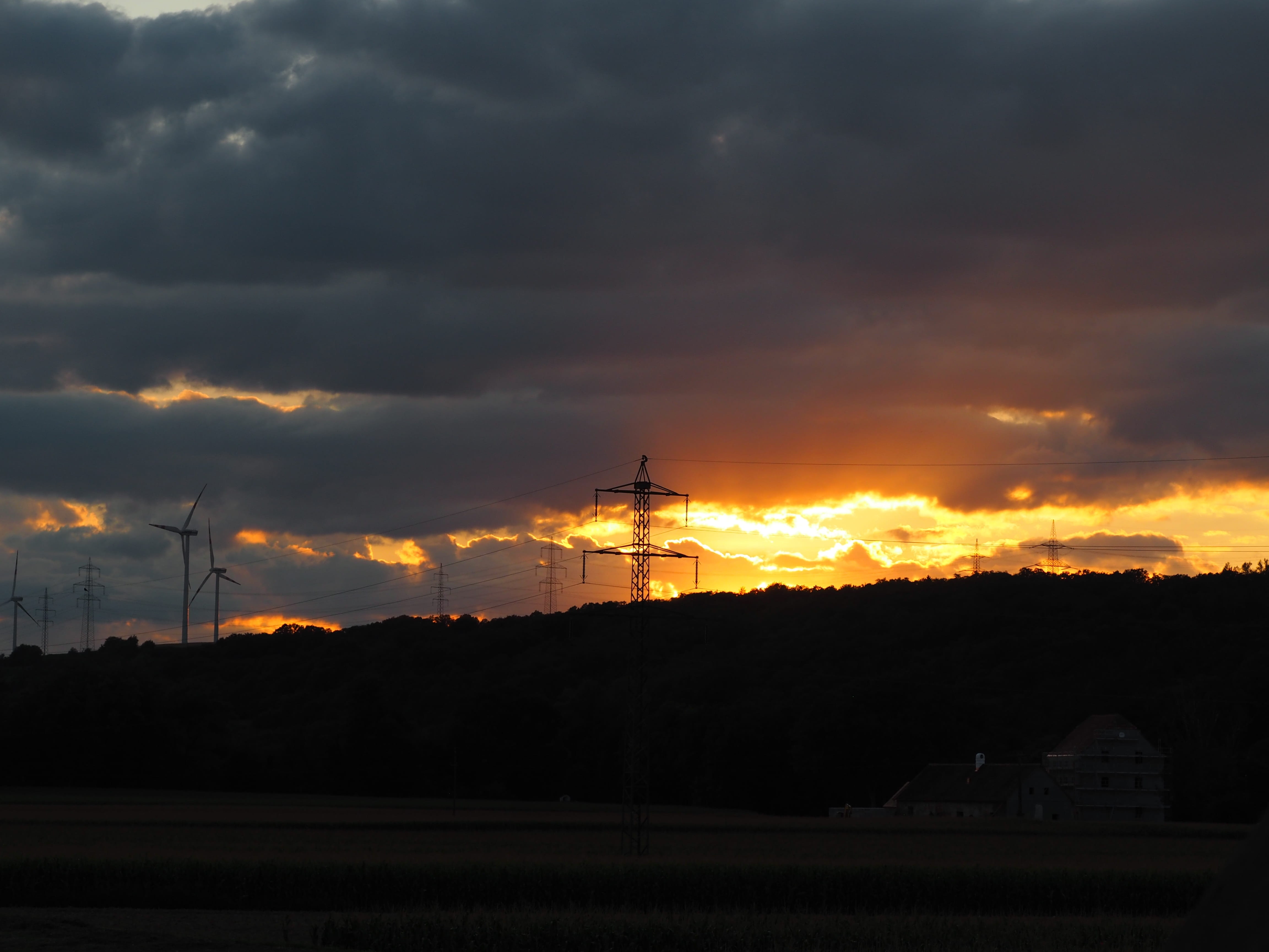 communication, tower, night, clouds, mood, nature, 4K, connection, power supply, silhouette, afterglow, evening, dusk, cloud - sky, twilight, architecture, HD Wallpaper