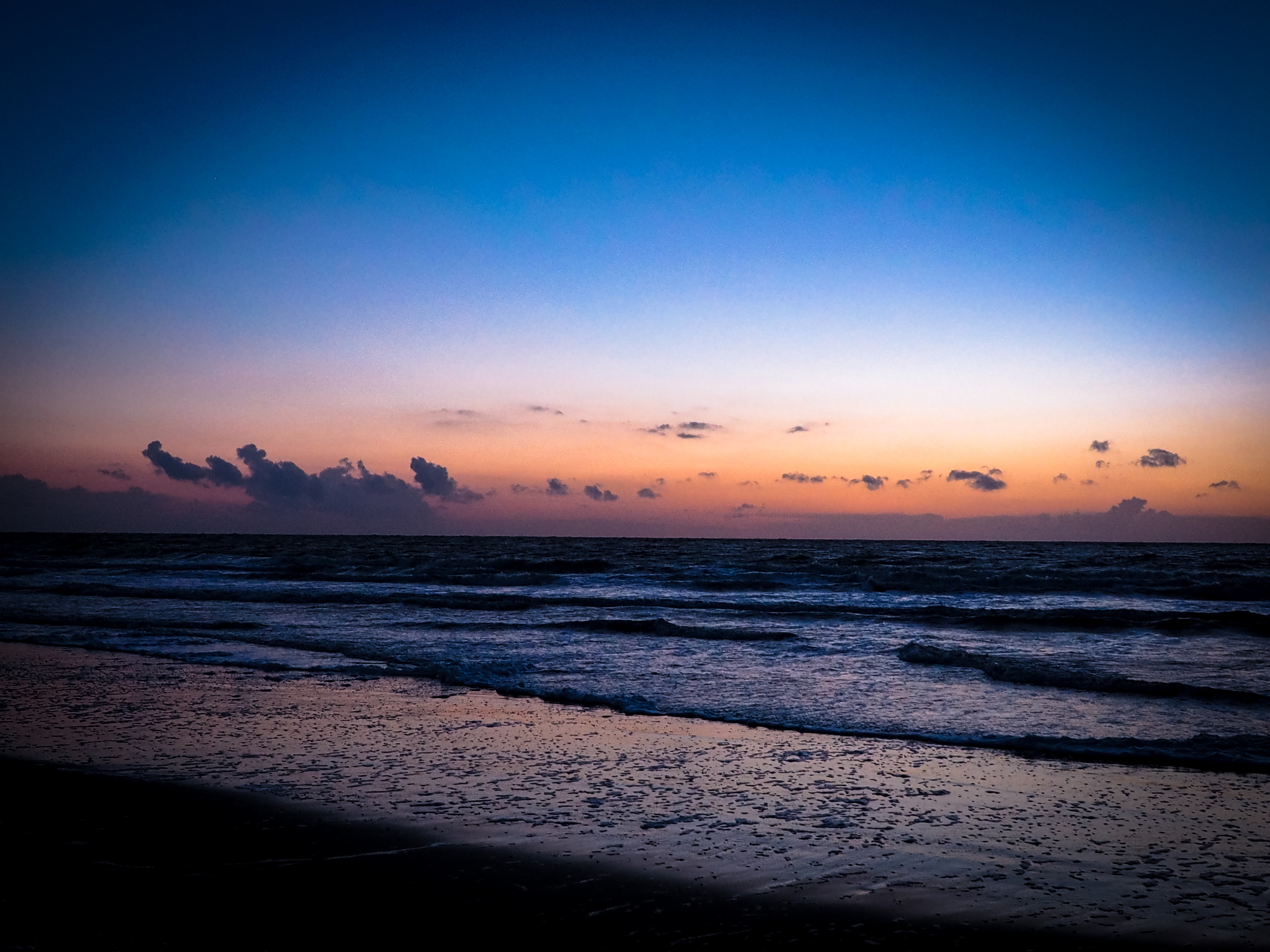 sunset, cloud - sky, evening sky, land, beauty in nature, tranquil scene, sand, clouds, sea, at dusk, 4K, afterglow, orange color, water, horizon, no people, HD Wallpaper