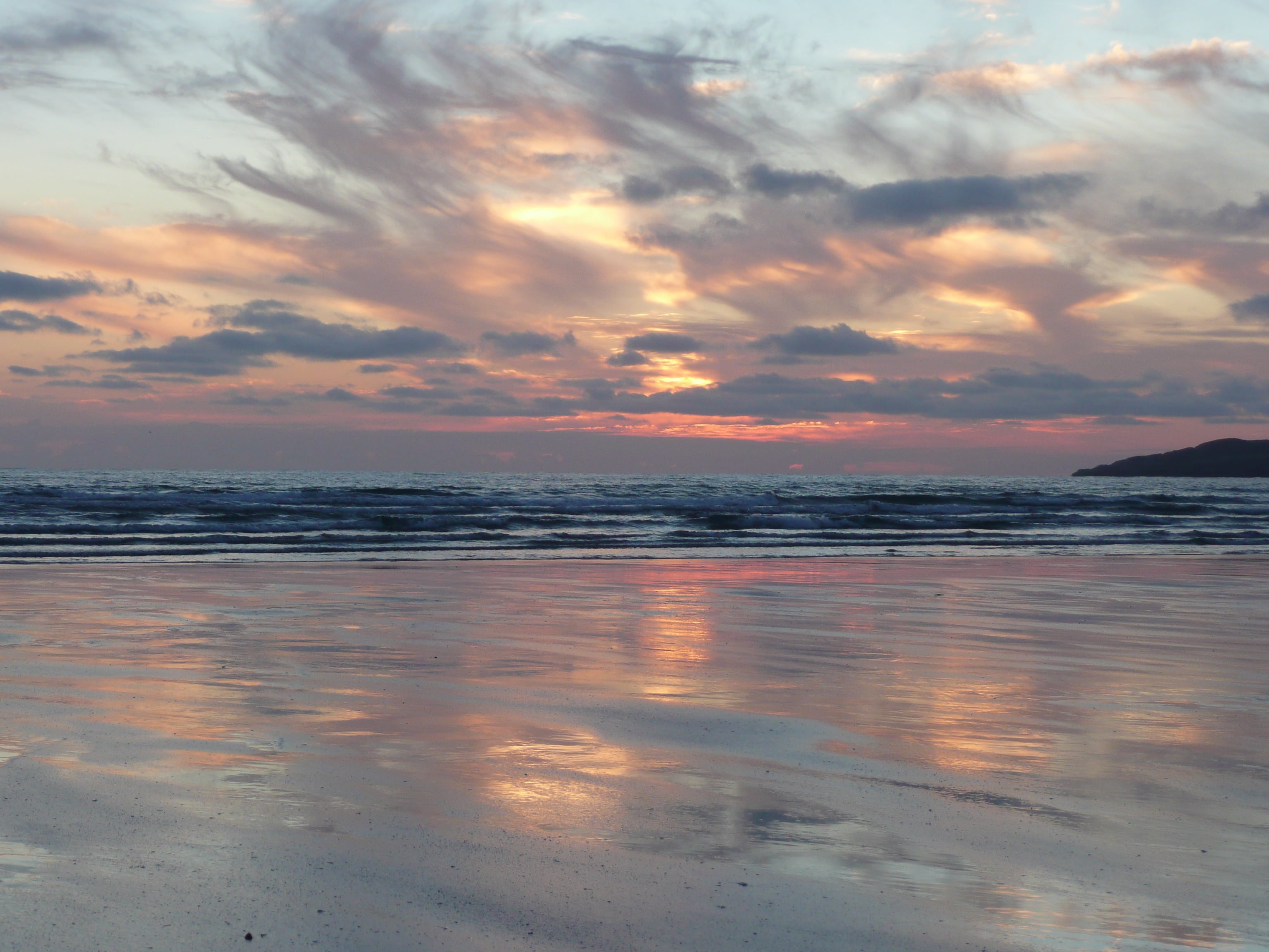afterglow, by the sea, himmelröte, beautiful, romance, water, atmospheric, red, sky, 2K, gray, cloud - sky, sun, sea, reflection, sunset, mood, scenics - nature, HD Wallpaper