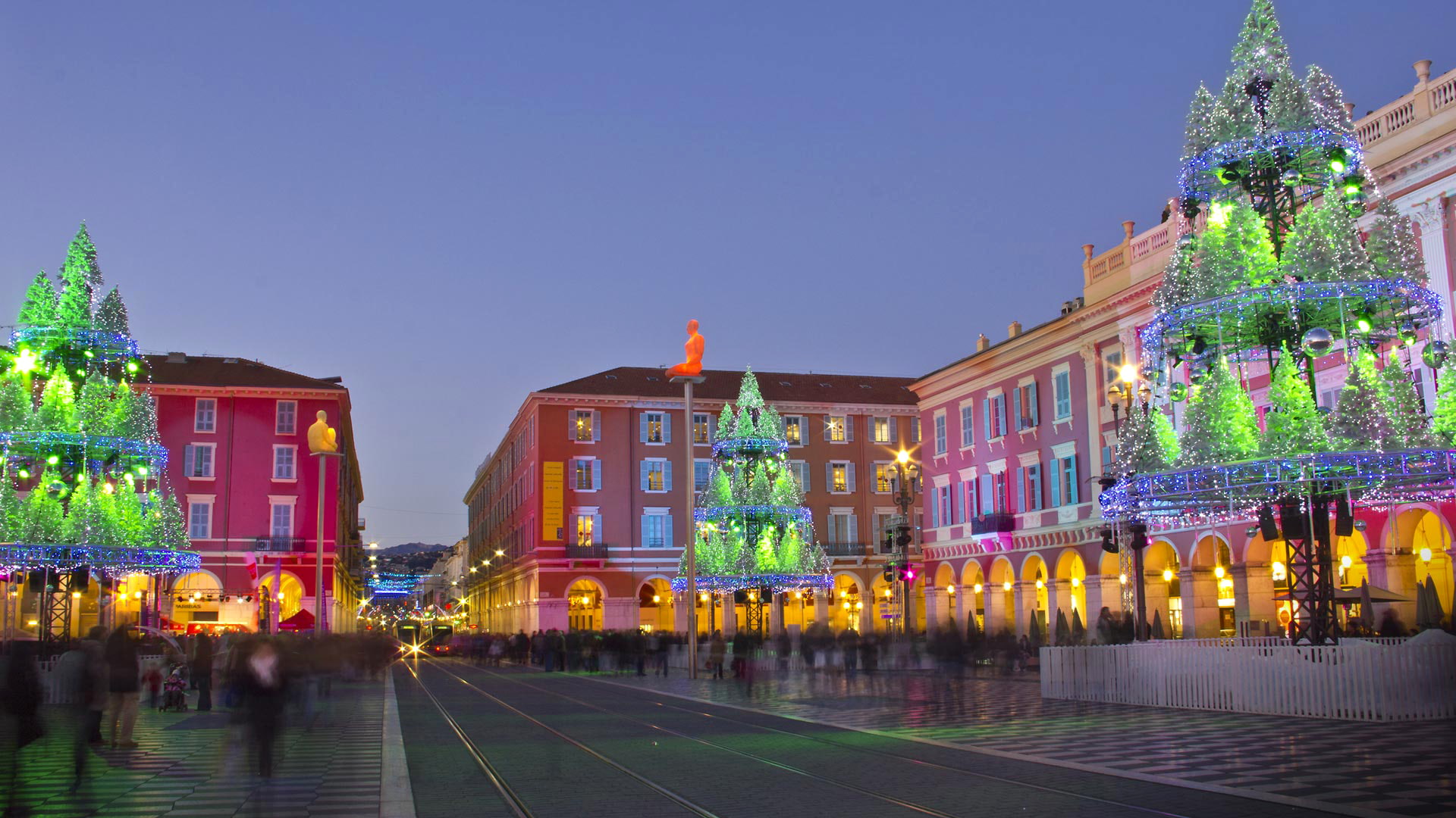 1080P, place Massena, Nice, Christmas, France, the city, Provence-Alpes-Cote dazur, HD Wallpaper