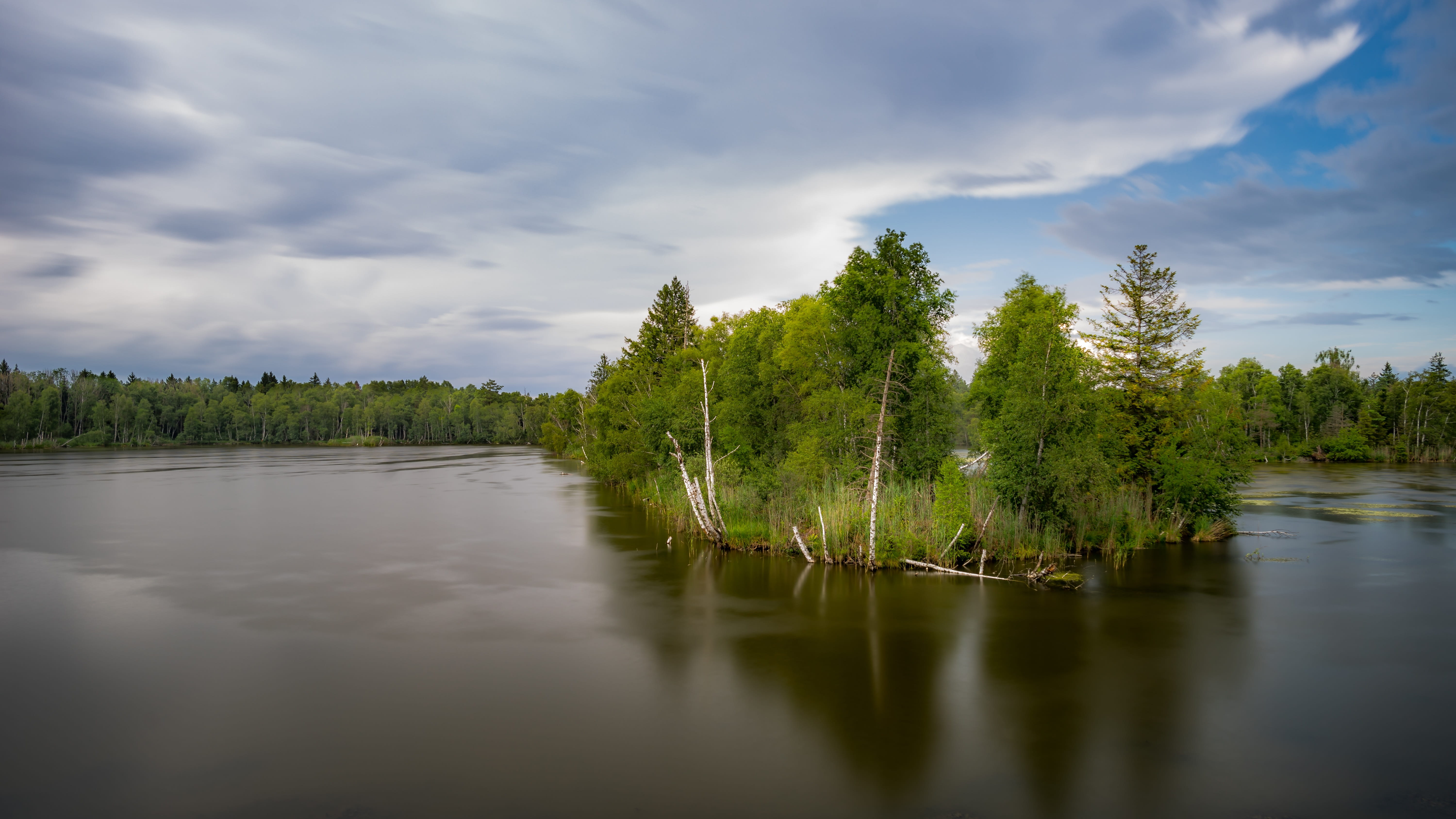 desktop background, clouds, Nature, day, tree, still, tranquility, idyllic, light, tranquil scene, atmospheric, panorama, Landscape, green color, no people, HD Wallpaper