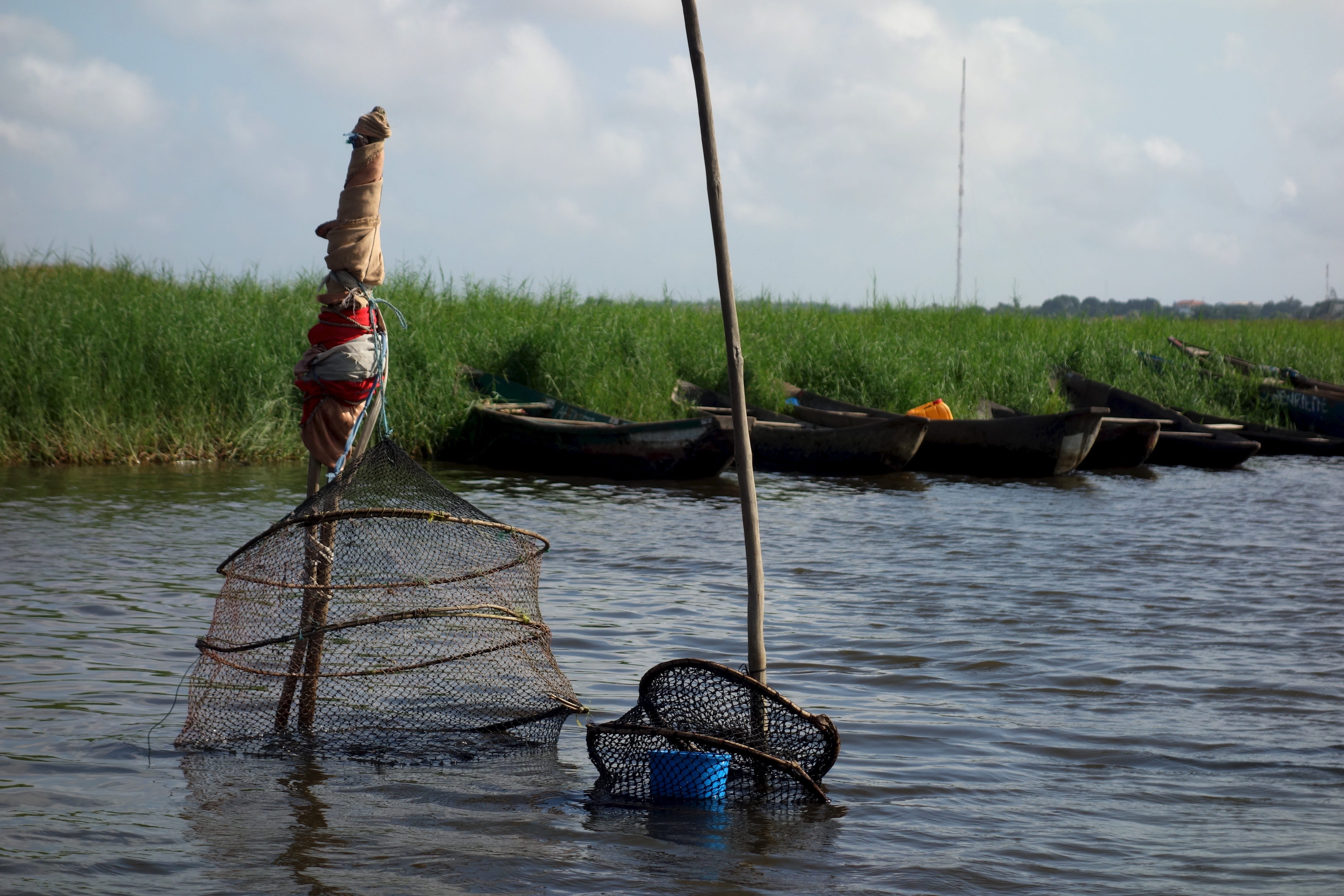 sky, day, Benin, 5K, transportation, outdoors, Lake, real people, river, Africa, plant, one person, mode of transportation, waterfront, full length, Boat, HD Wallpaper