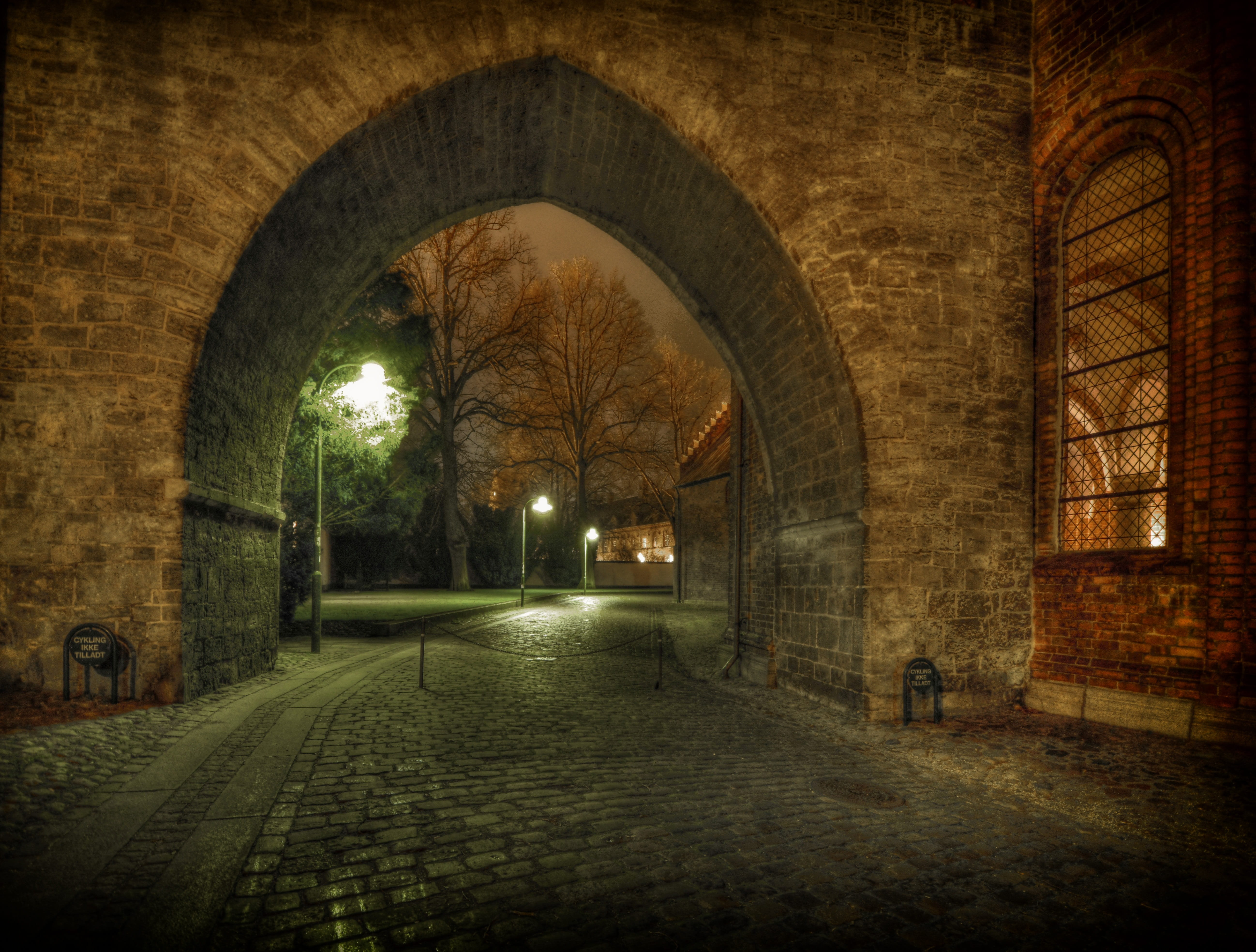lighting equipment, history, electric lamp, roskilde, no people, old, 5K, illuminated, the past, building, cathedral, built structure, evening, arched, HD Wallpaper