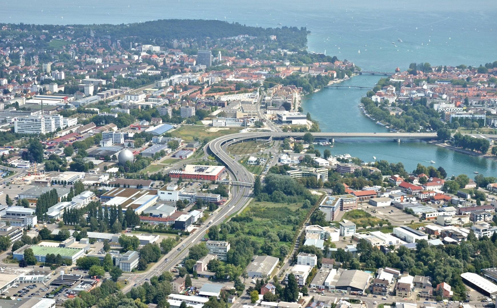 skyscraper, office building exterior, travel, built structure, architecture, no people, day, lake lake constance konstanz aerial view, nature, bridge, transportation, HD Wallpaper