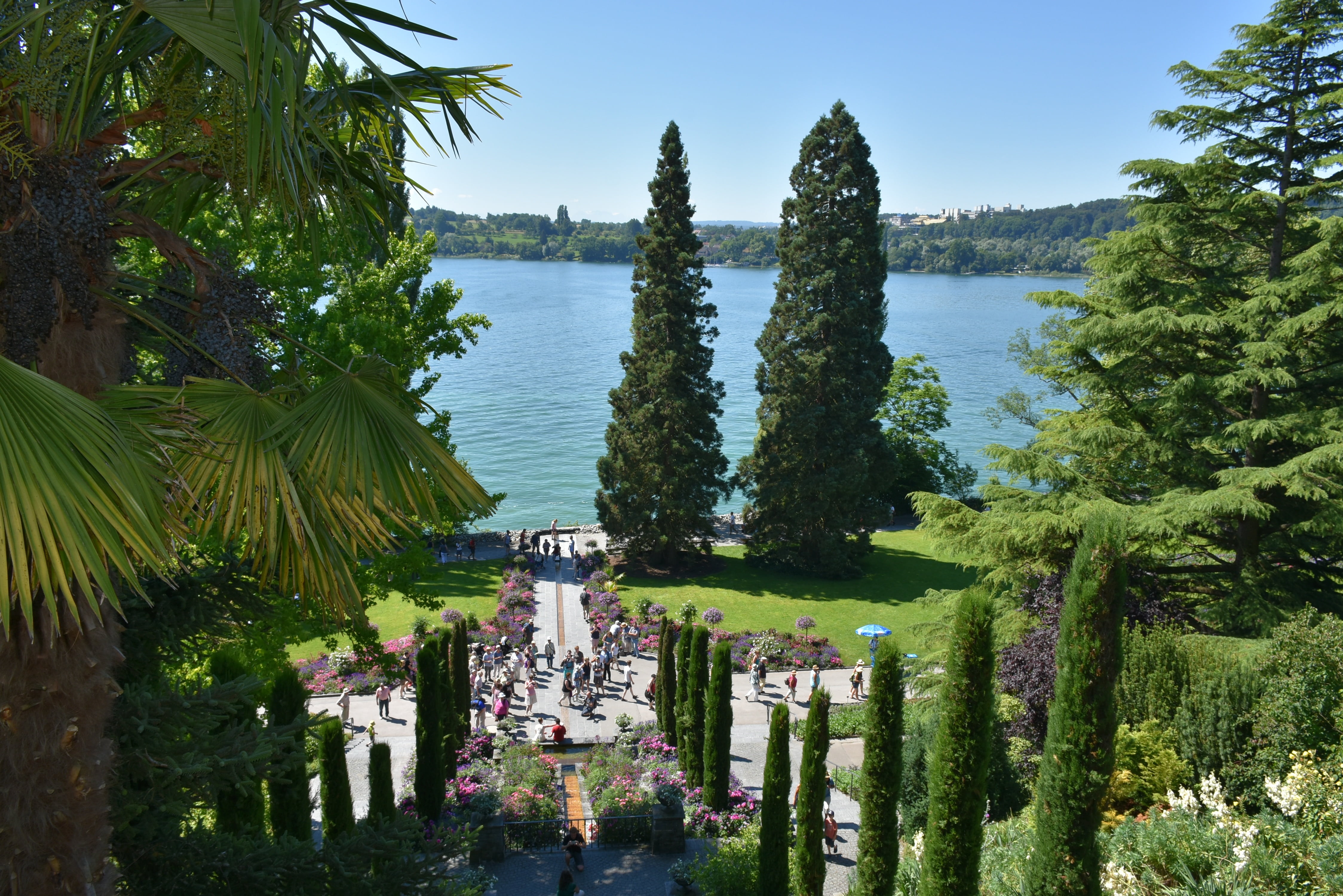 tourism, lake constance, plants, pavement, mainau, beauty in nature, plant, travel destinations, built structure, park, water, flower, lake, sea, summer, HD Wallpaper