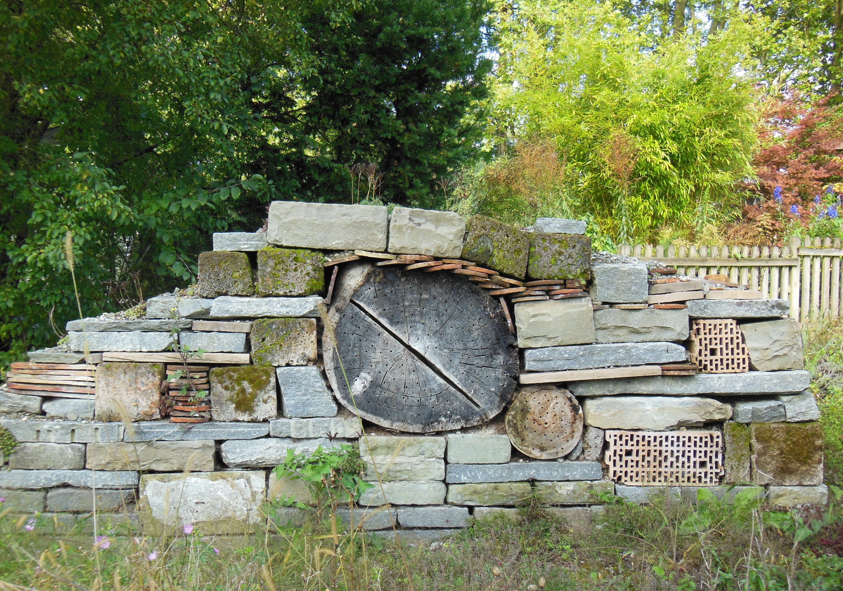 tree, field, built structure, bee hotel, stone material, old, 2K, architecture, insect hotel, stone wall, day, mainau island, outdoors, forest, wall, growth, HD Wallpaper