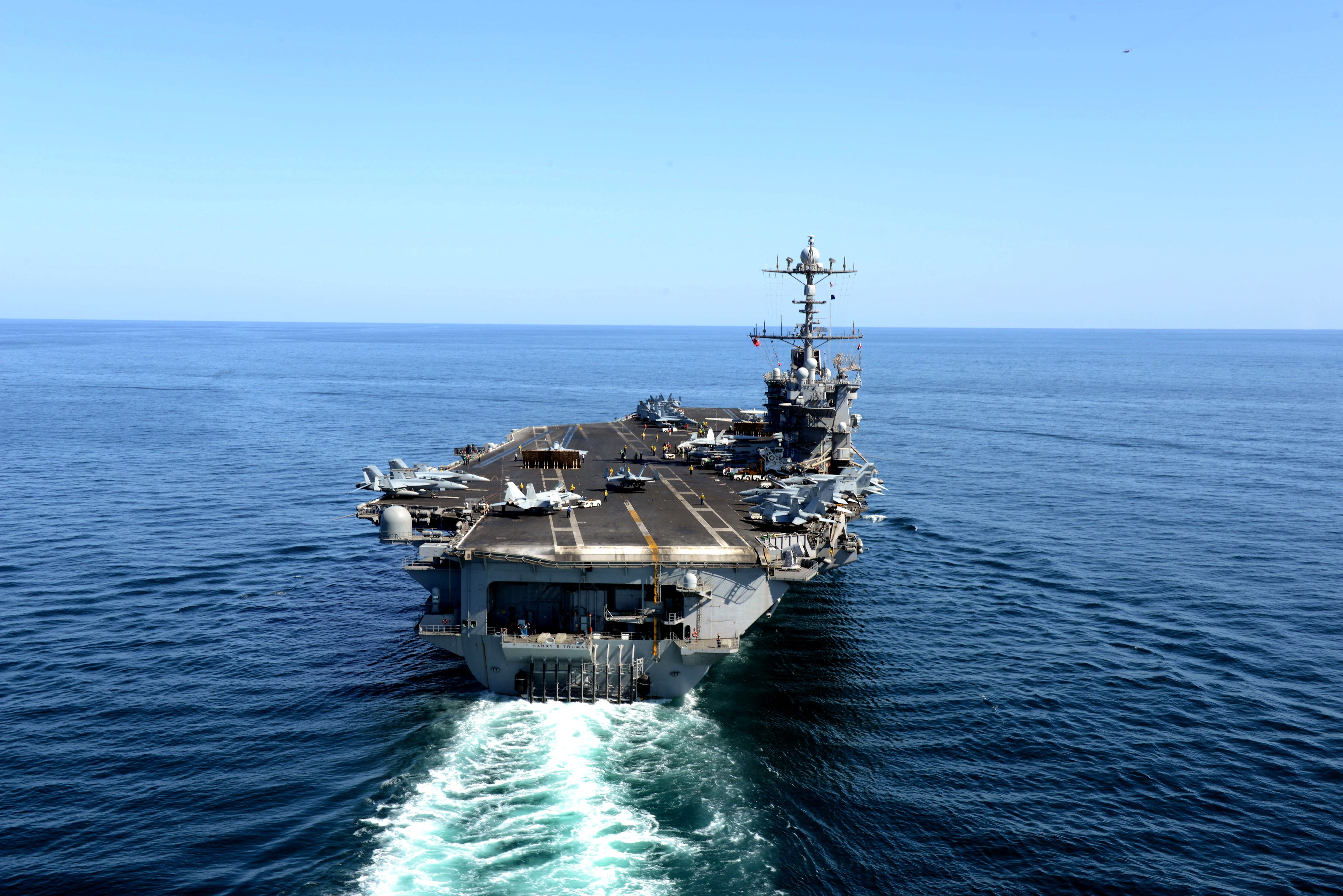 the carrier, shipping, day, (CVN 75), Gulf of Oman, no people, navy, willingness to fly, horizon, sky, transportation, American, 4K, military, sea, «Harry S. Truman», HD Wallpaper