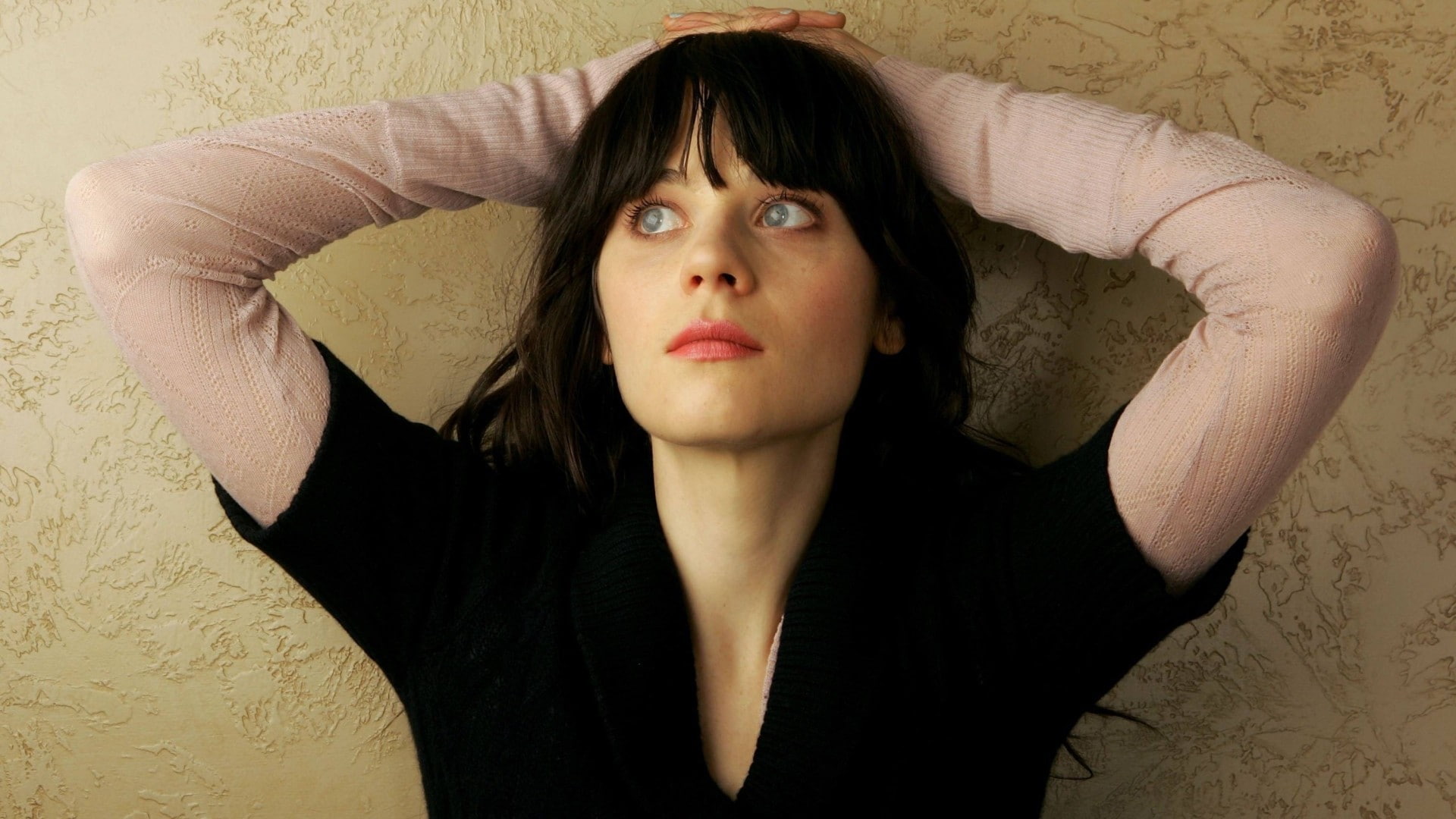 1080P, arms up, women, celebrity, Zooey Deschanel, actress, HD Wallpaper