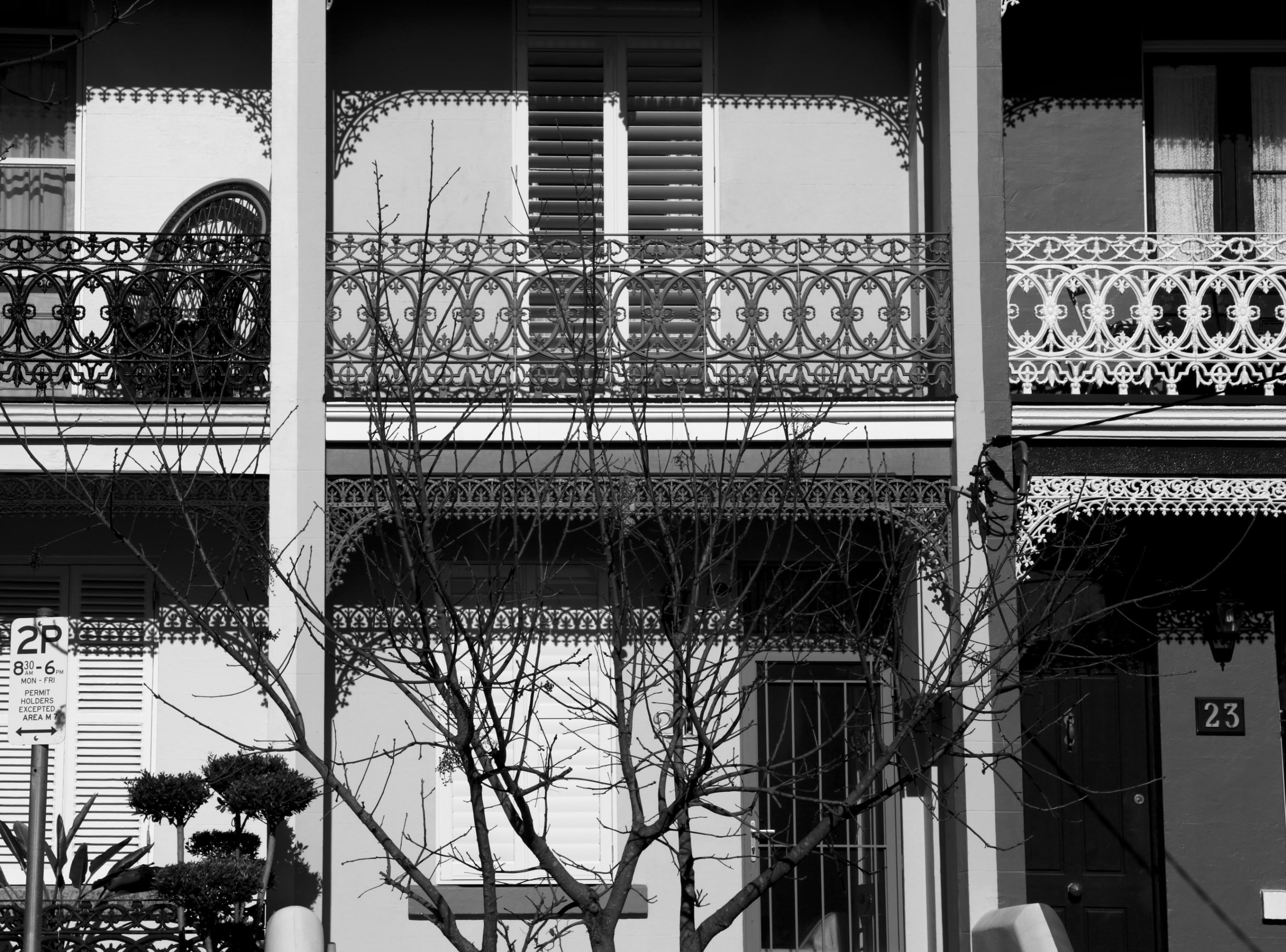 Balcony, House, number, monotone, Terrace, 2K, Black and White, Windows, HD Wallpaper