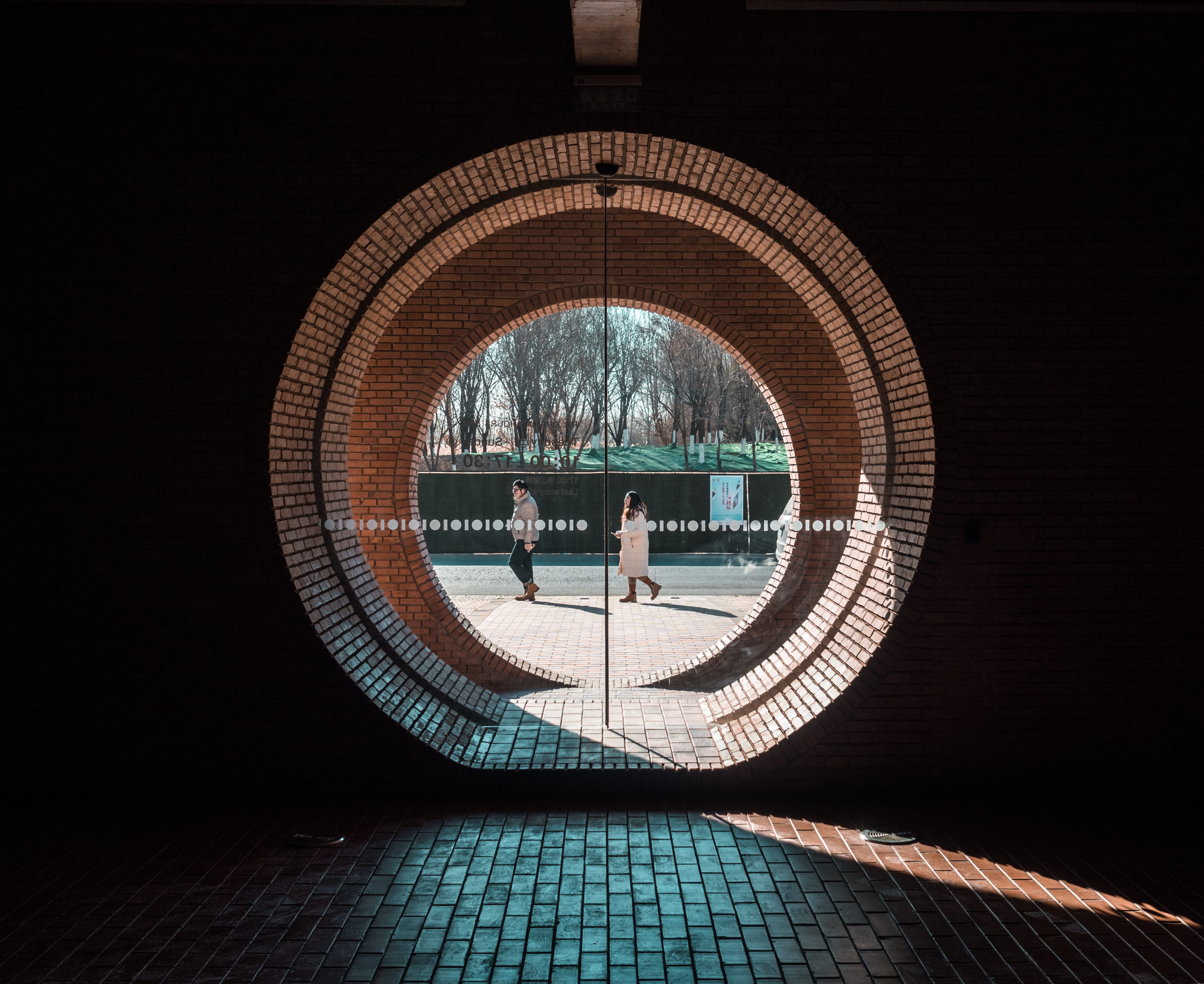 human, shutter, flagstone, design, real people, corridor, fisheye, geometric shape, street, pavement, architecture, floor, window, reflection, curtain, HD Wallpaper