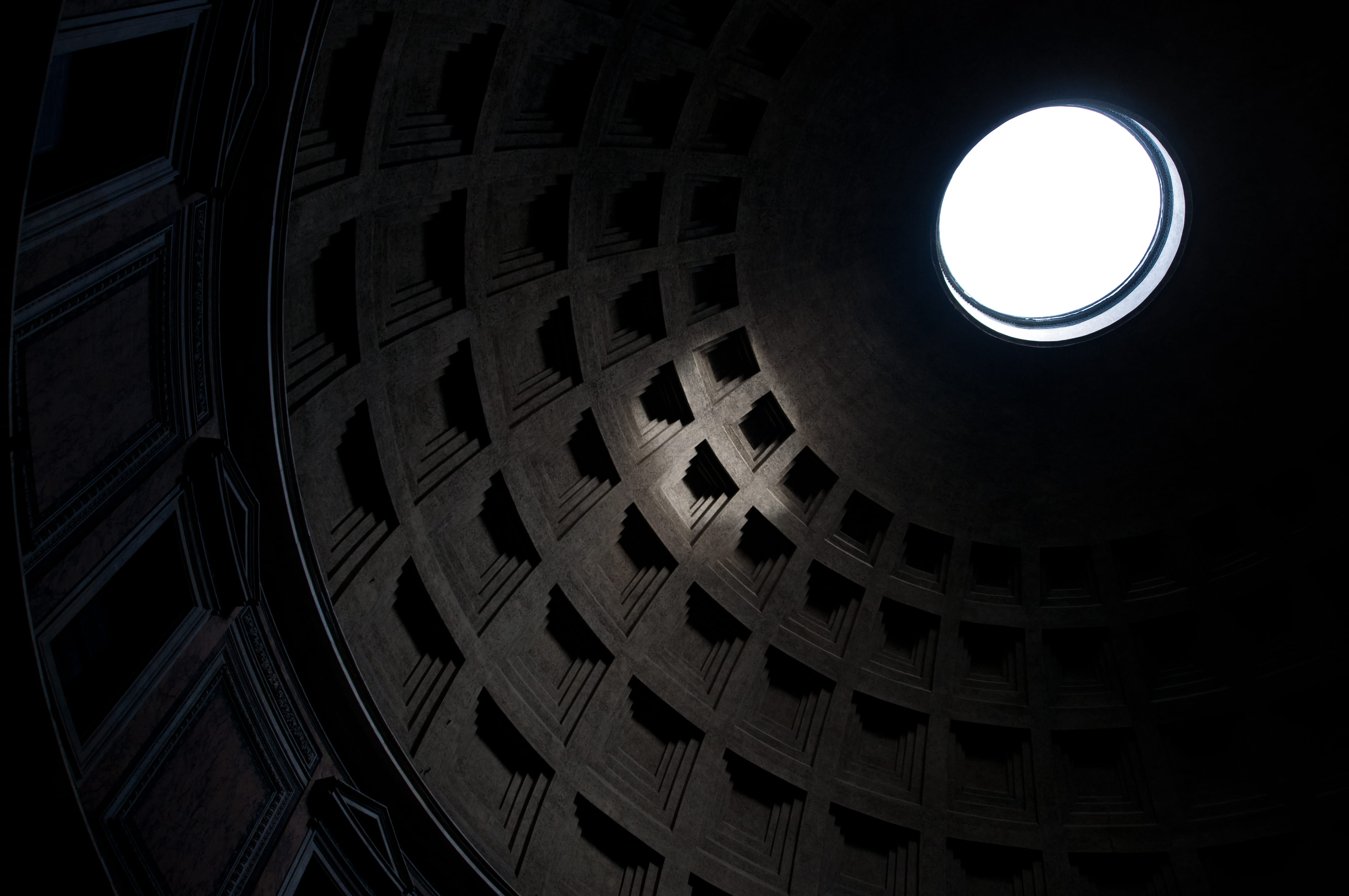 no people, shape, skylight, cupola, 4K, older, directly below, pantheon, sewer, drain, geometric shape, building, interior, built structure, view, low, HD Wallpaper