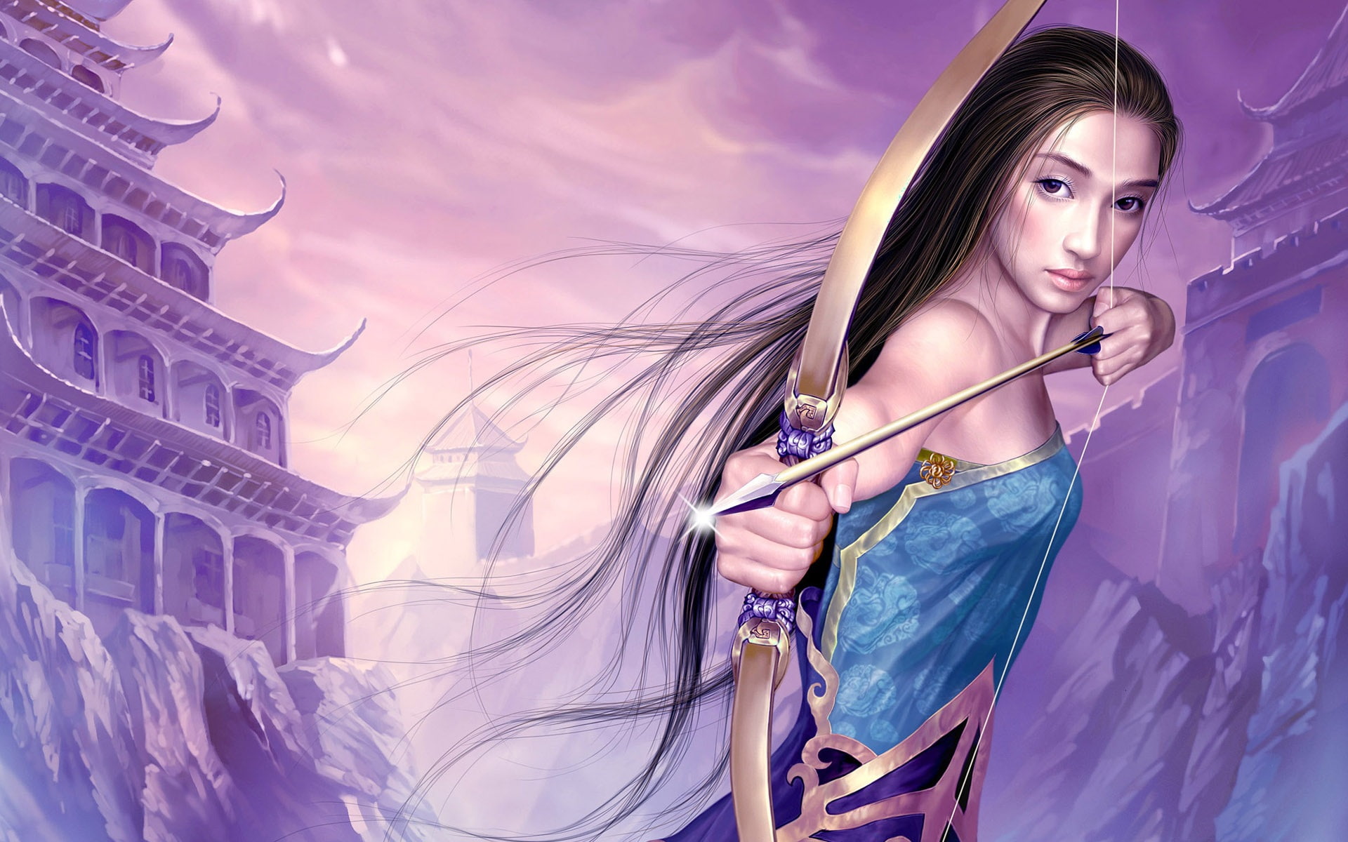 1080P, Archery, Blue, Girl, HD Wallpaper
