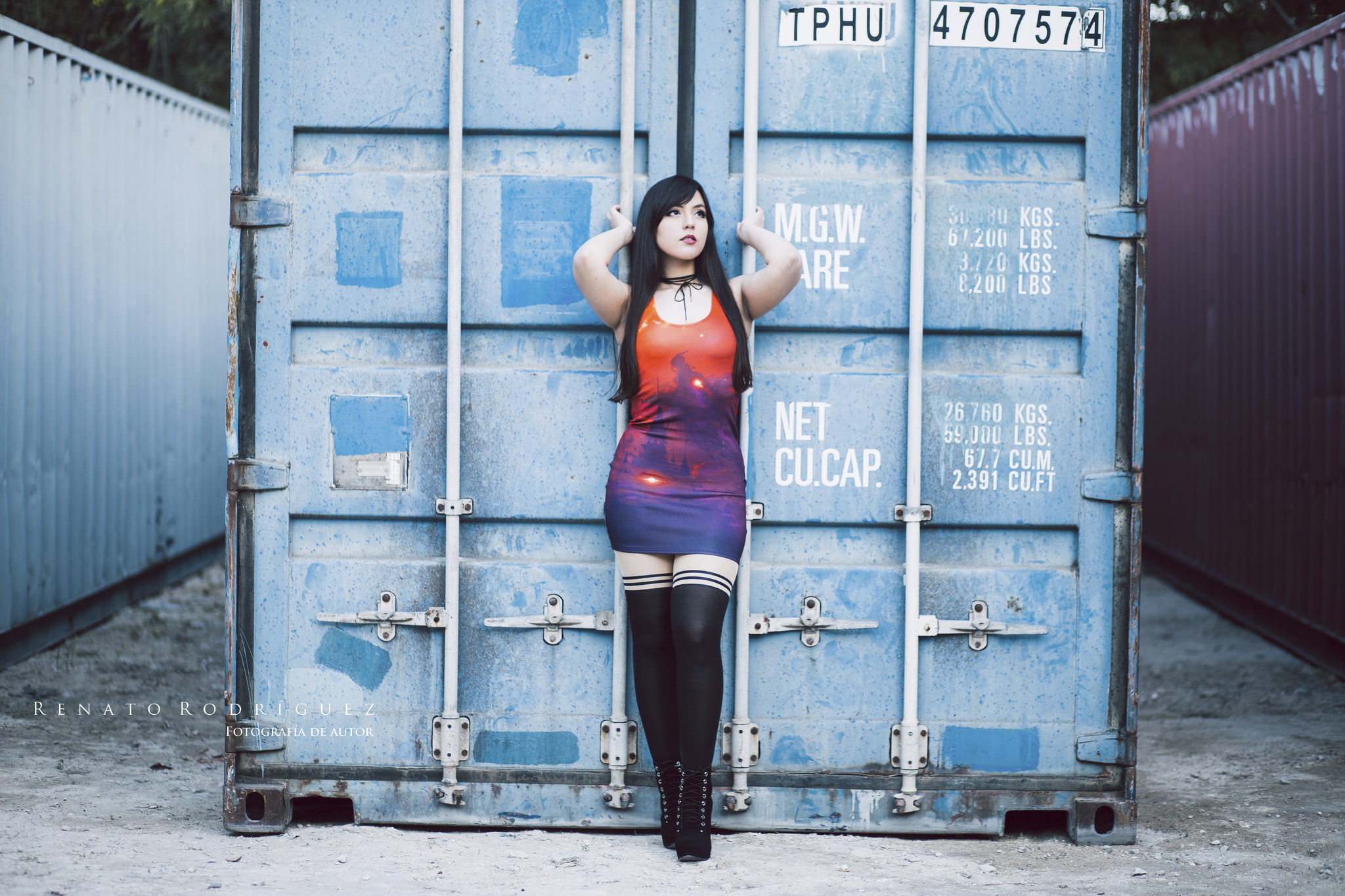 Judys Lullaby  women outdoors  model  heels  black hair  knee-highs  tight dress, 1080P, HD Wallpaper