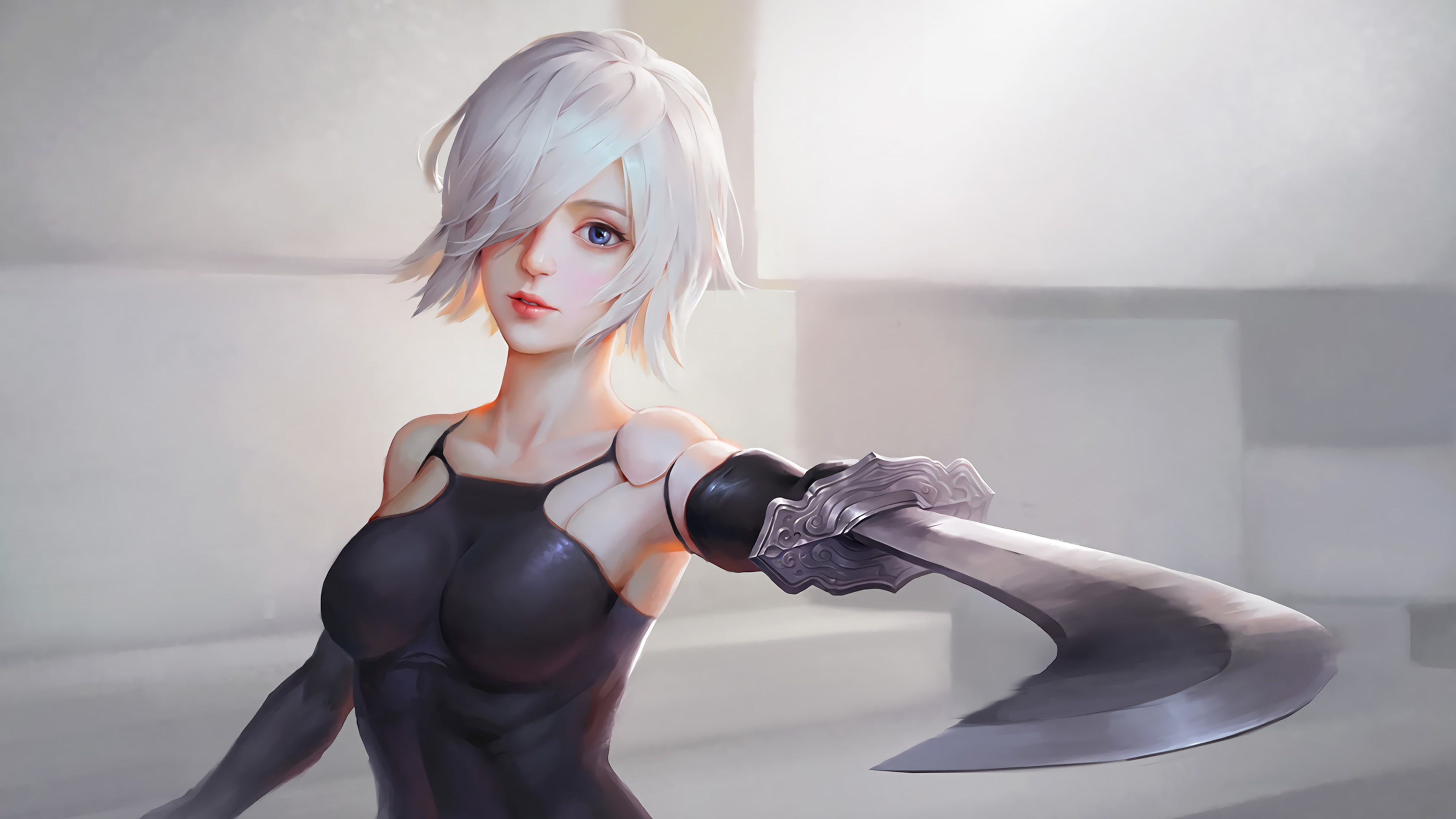 NieR: Automata, 4K, Girl, Look, The game, Game, Hair, YoRHa No. 2 Type B, Blonde, Sword, Art, HD Wallpaper