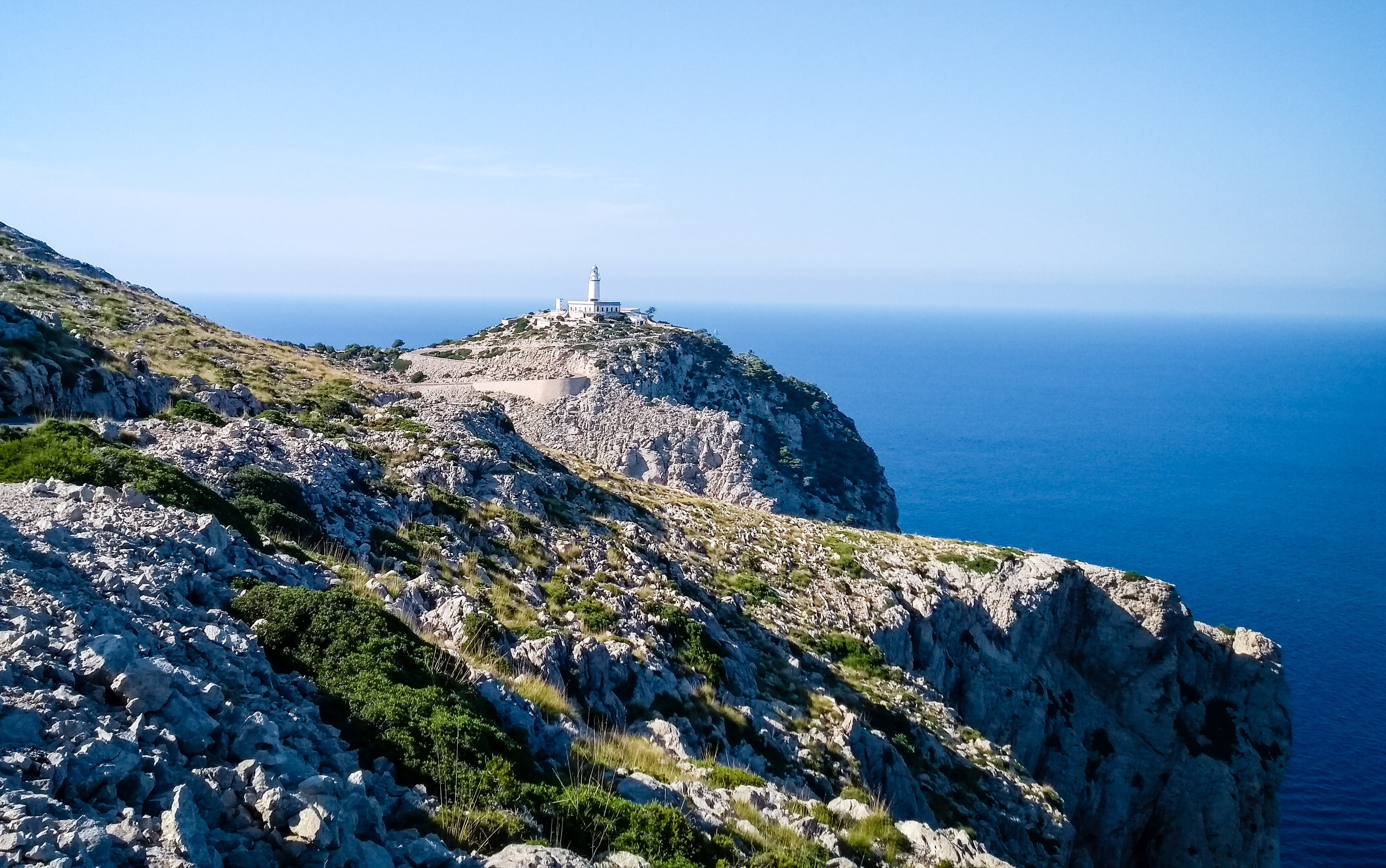 wide, balearic islands, no people, mallorca, stone, rock, horizon over water, 5K, non-urban scene, coast, landscape, road, sea, spain, scenics - nature, HD Wallpaper