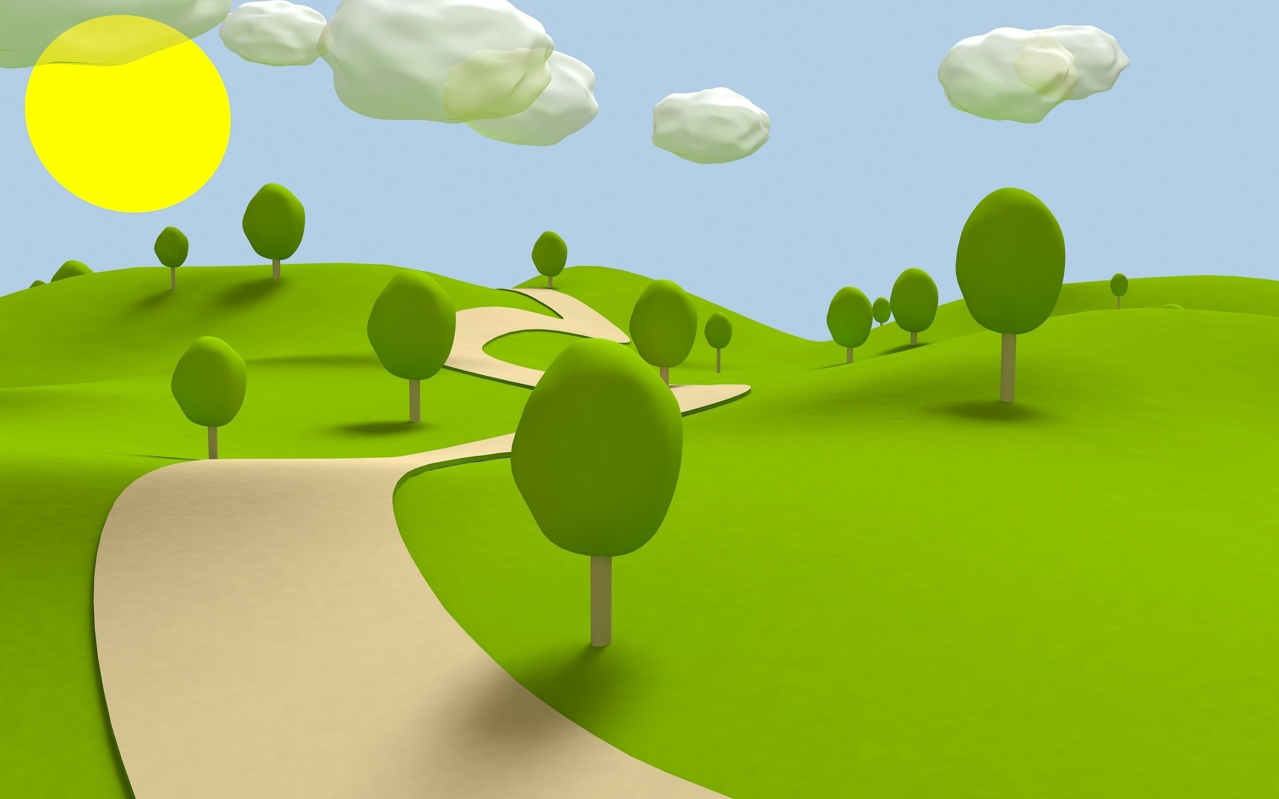 grass, tree, drawn, green, 2K, sun, photo, picture, garden, landscape, sky, HD Wallpaper