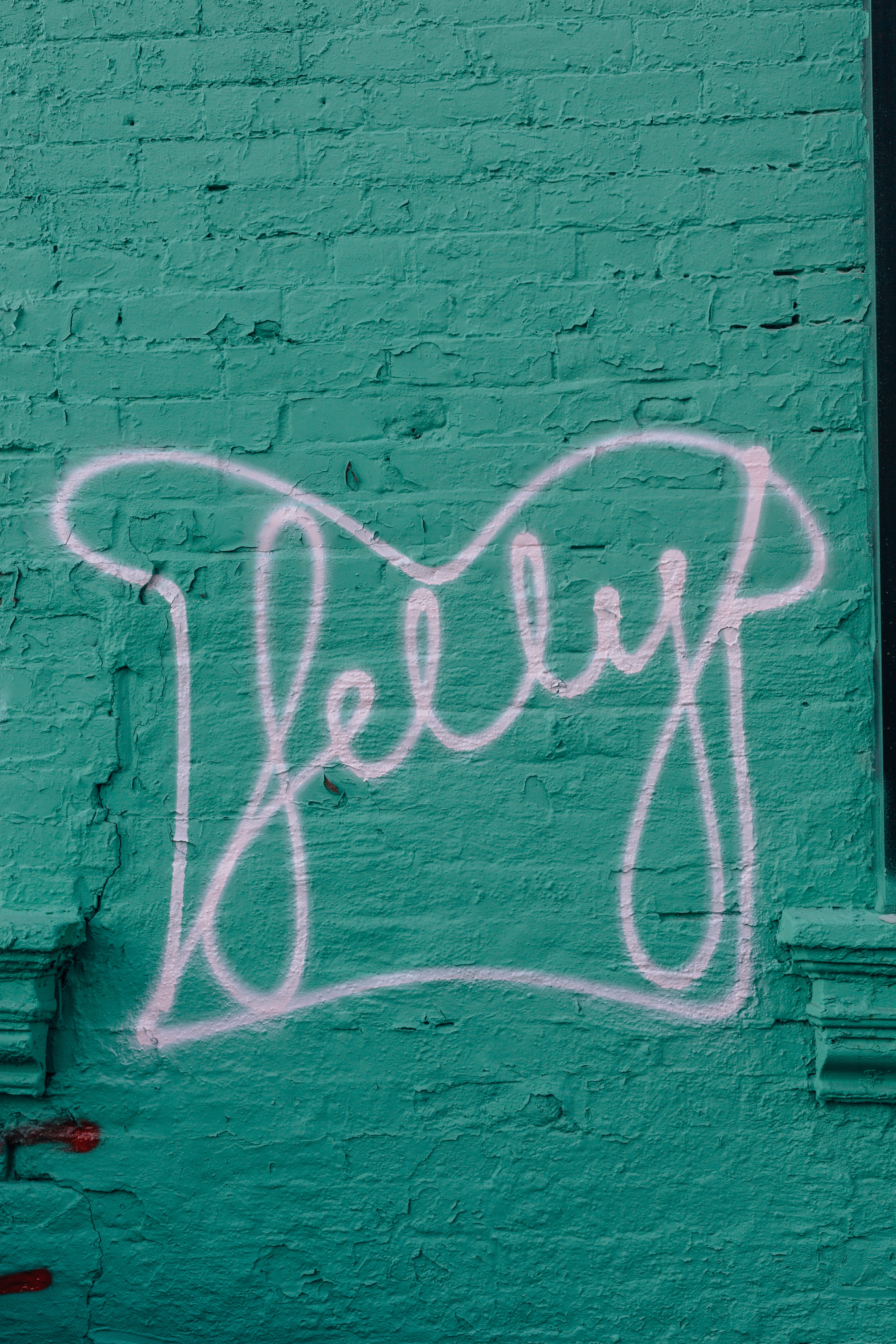 brick wall, western script, green color, bread, bricks, emotion, blue, architecture, outdoors, 5K, love, capital letter, graffiti, turquoise colored, wall - building feature, Phone HD Wallpaper