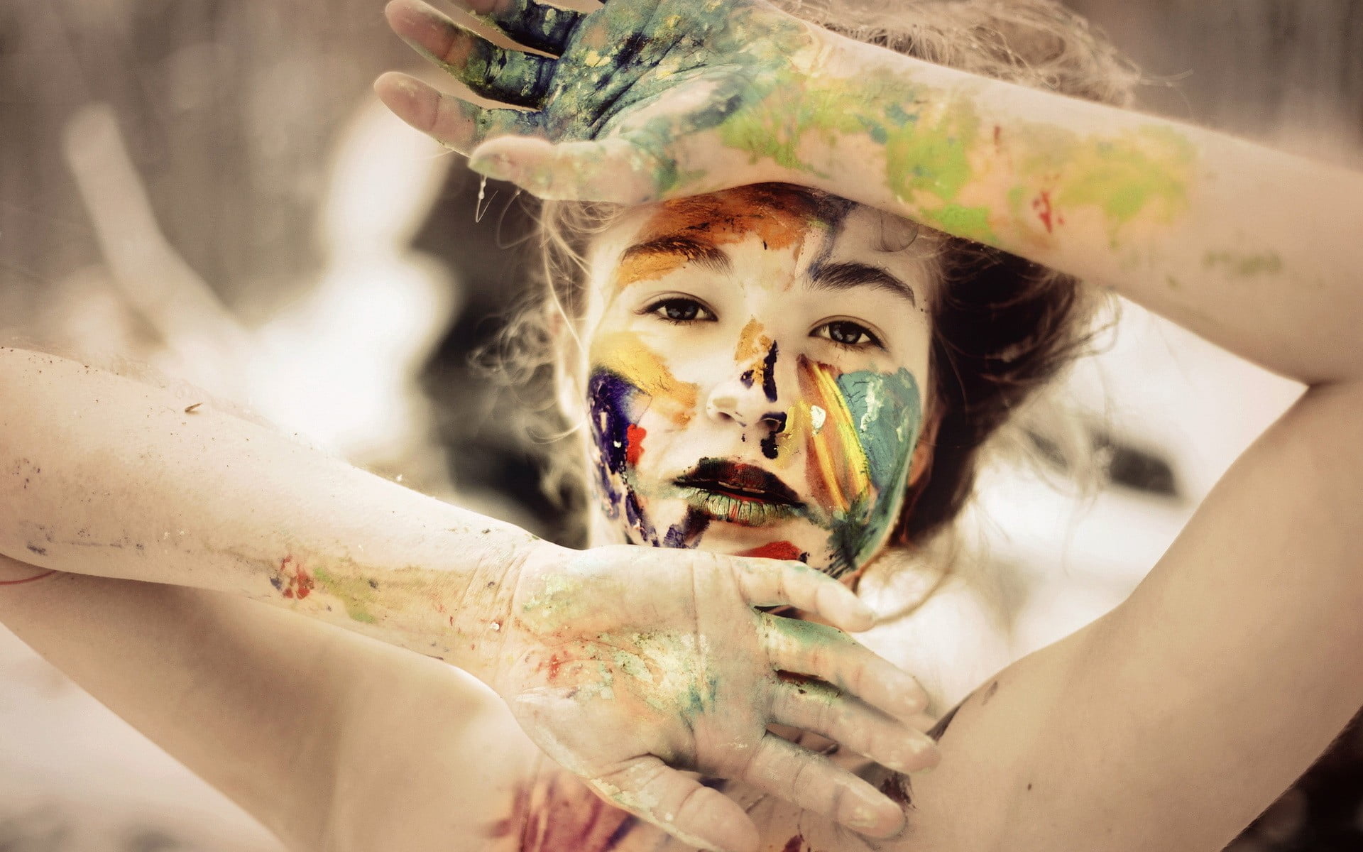 woman, face, women, human hand, art and craft, human body part, creativity, looking at camera, portrait, child, face paint, childhood, make-up, headshot, HD Wallpaper