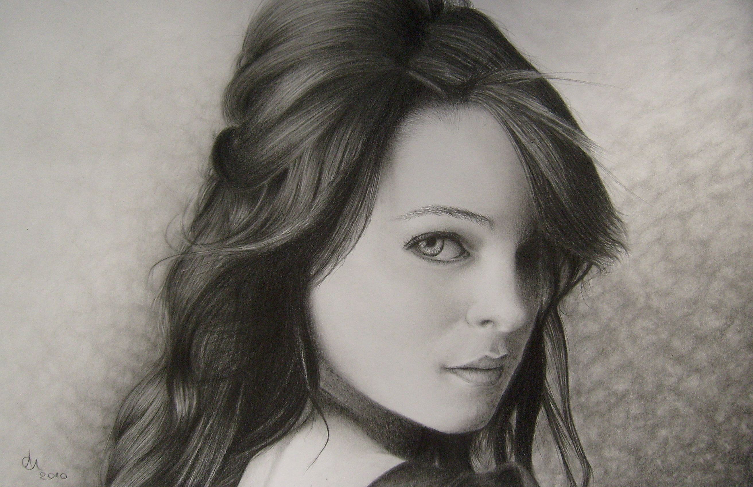 headshot, young adult, young women, leisure activity, 2K, sketch, pencil, painting, lifestyles, teenager, portrait, long hair, one person, woman, wall - building feature, HD Wallpaper